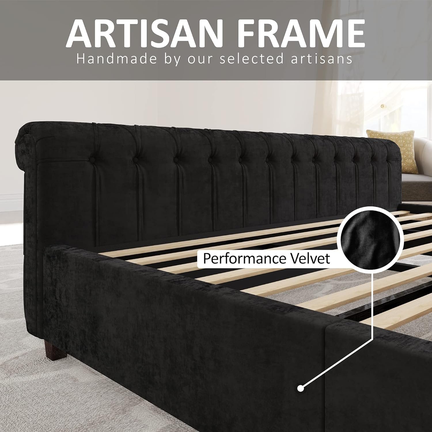1729173282 618 AMERLIFE King Size Velvet Upholstered Platform Bed Frame Sleigh
