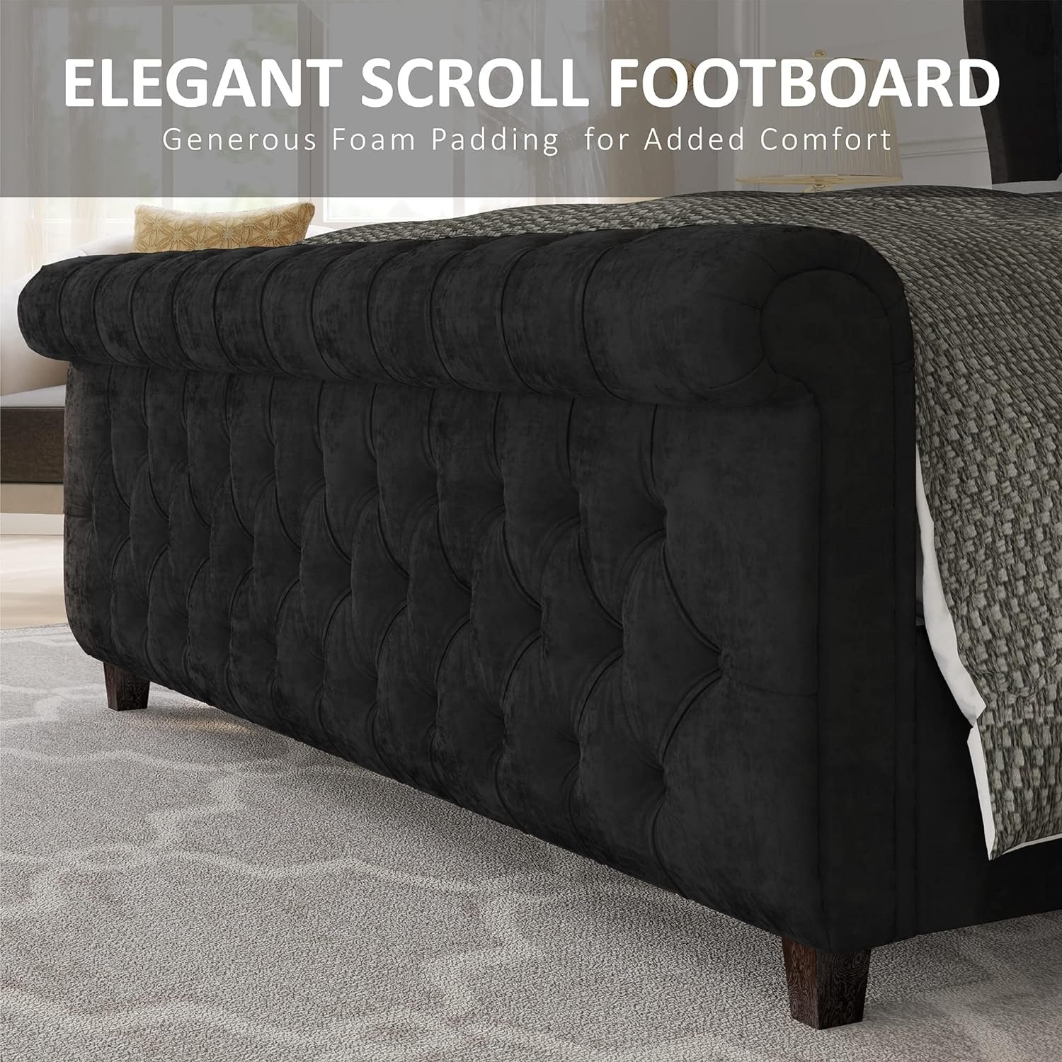 1729173282 903 AMERLIFE King Size Velvet Upholstered Platform Bed Frame Sleigh