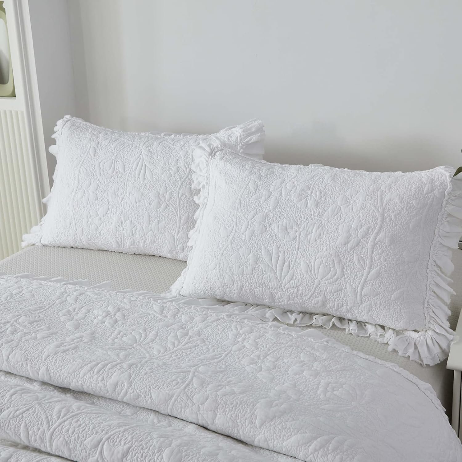 1729187893 309 Brandream Queen Size White Quilt Set Cotton Farmhouse
