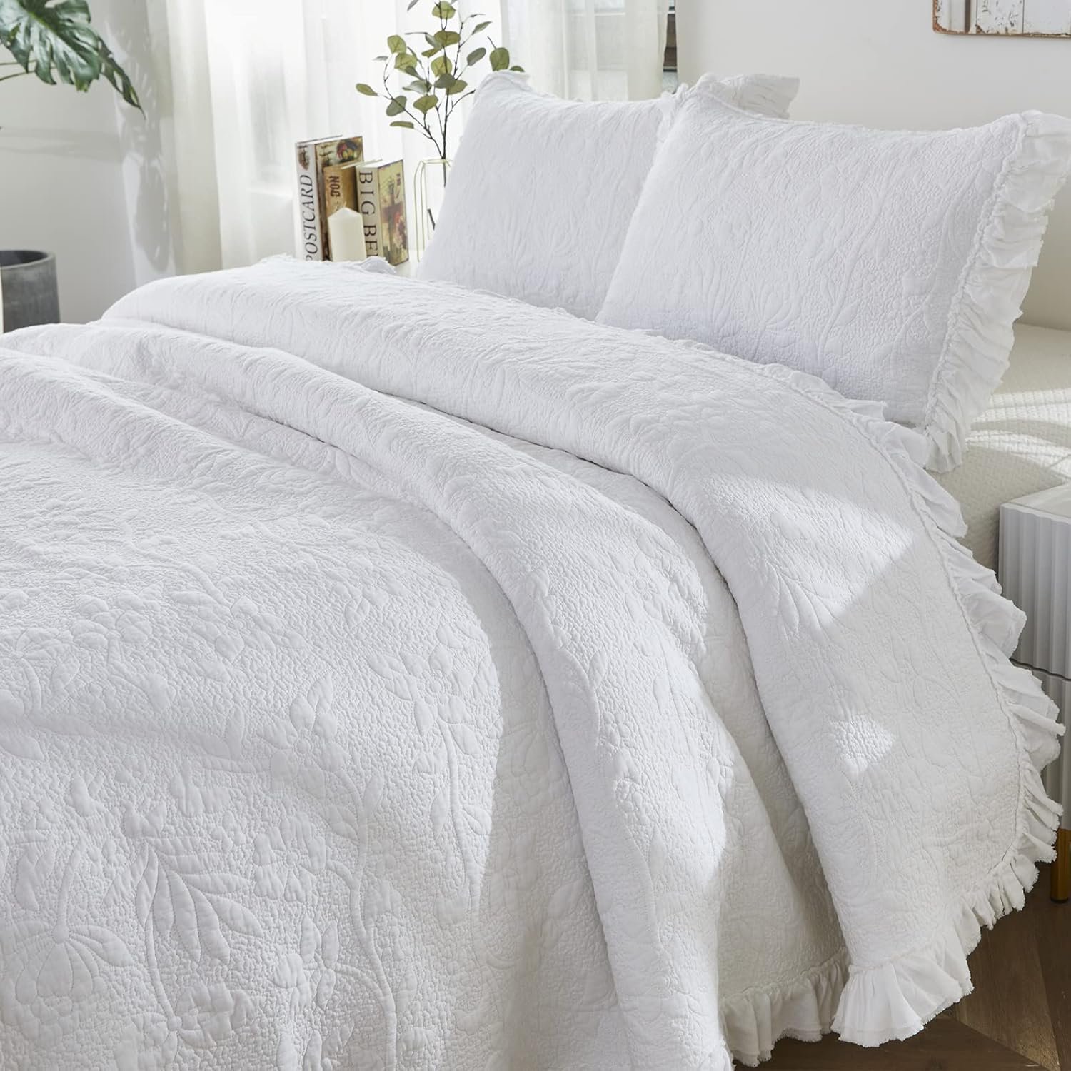 1729187893 564 Brandream Queen Size White Quilt Set Cotton Farmhouse