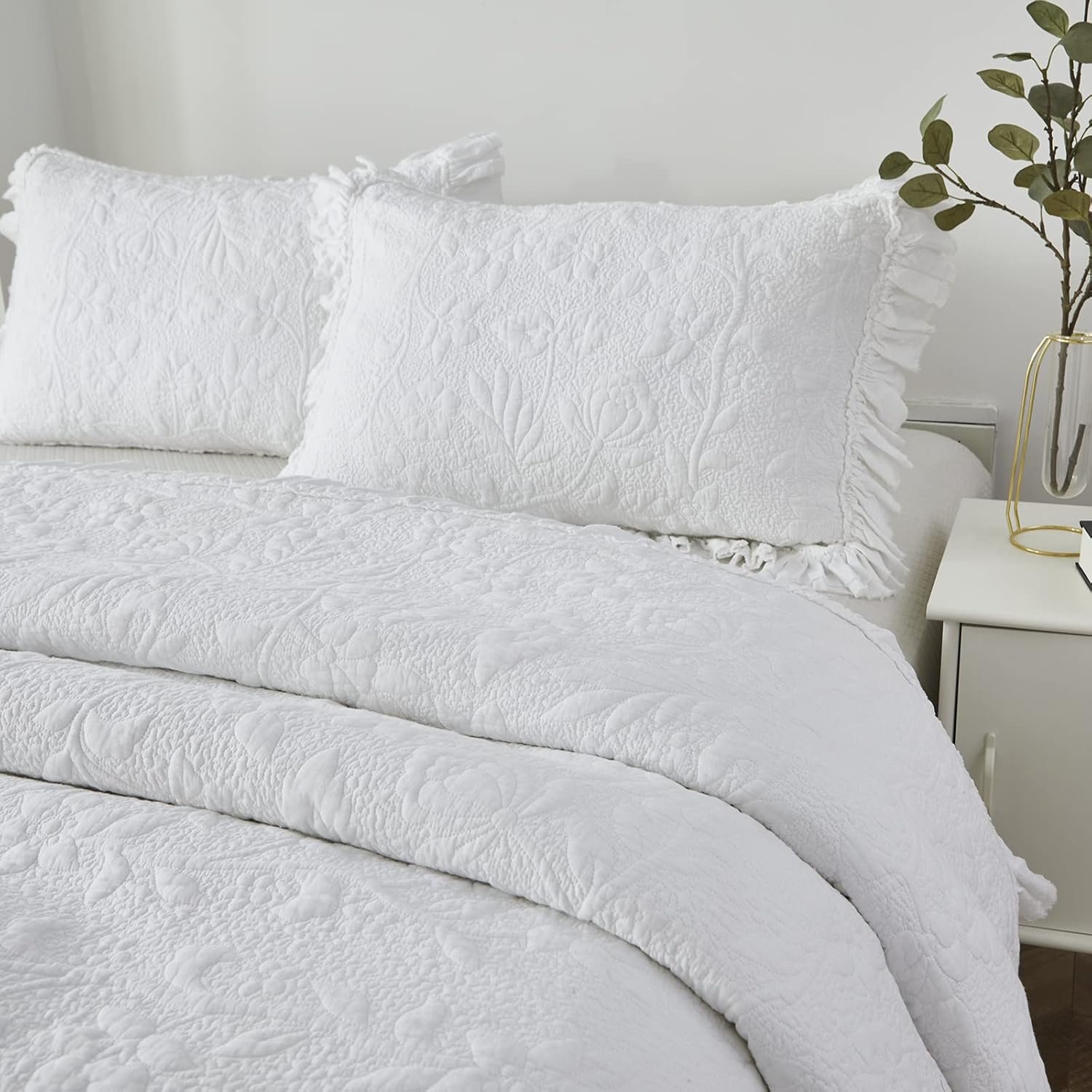 1729187893 84 Brandream Queen Size White Quilt Set Cotton Farmhouse