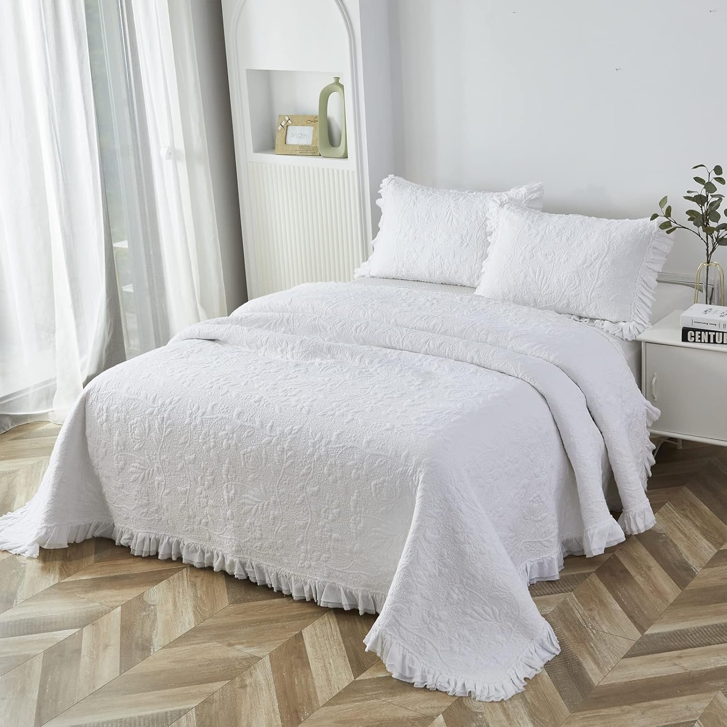 1729187893 908 Brandream Queen Size White Quilt Set Cotton Farmhouse