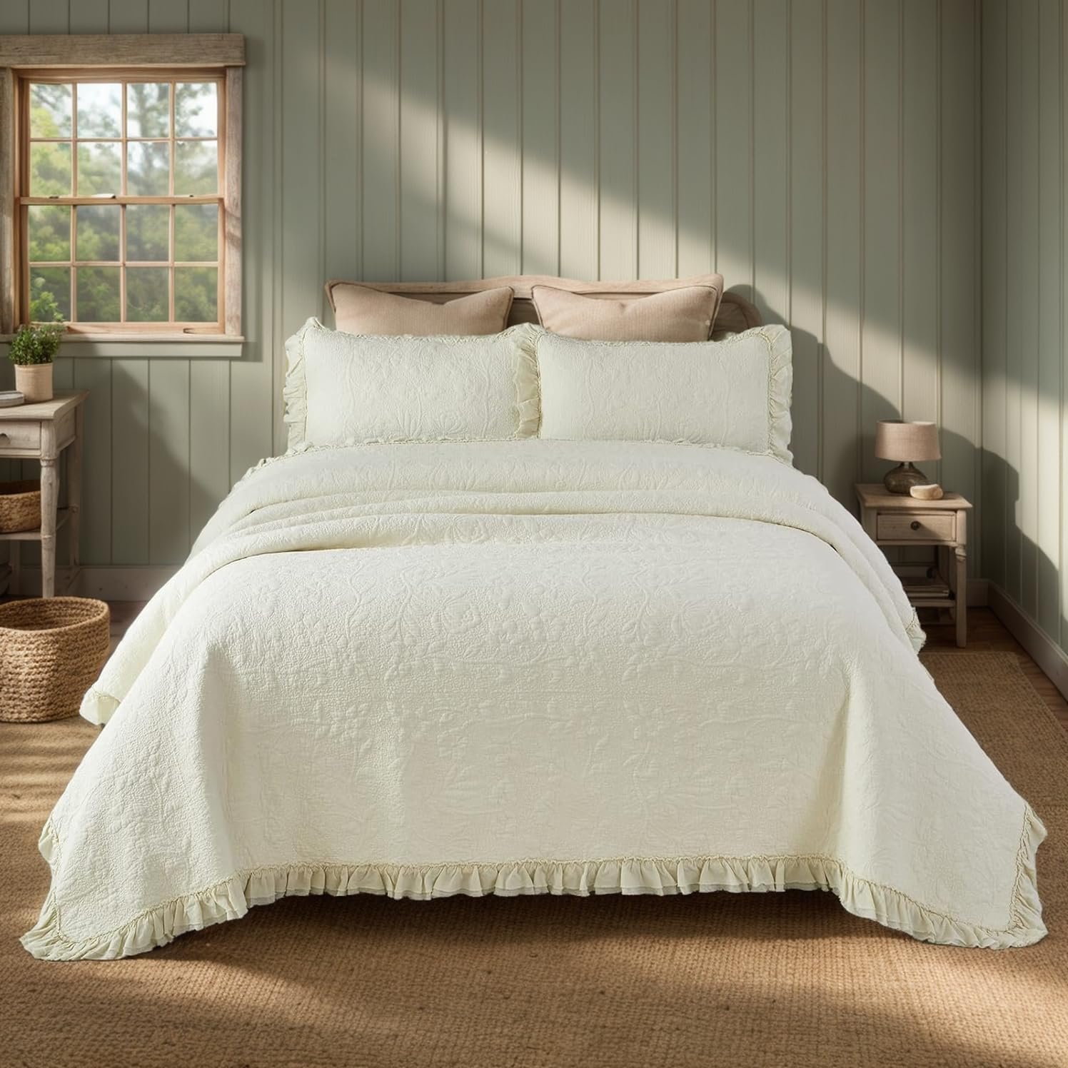 1729202618 422 Brandream King Size Quilt Set Cream and Yellow Shabby