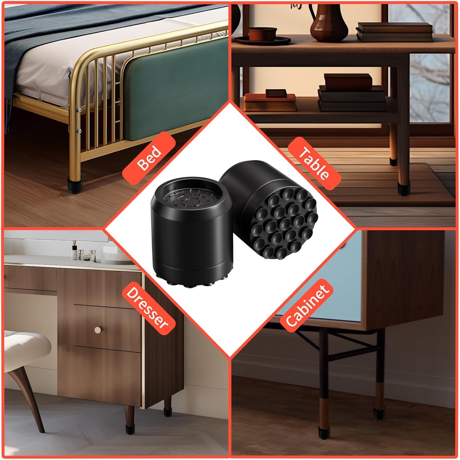 1729210053 282 2 Inch Round Bed Risers with Non Slip Suction Cups Heavy