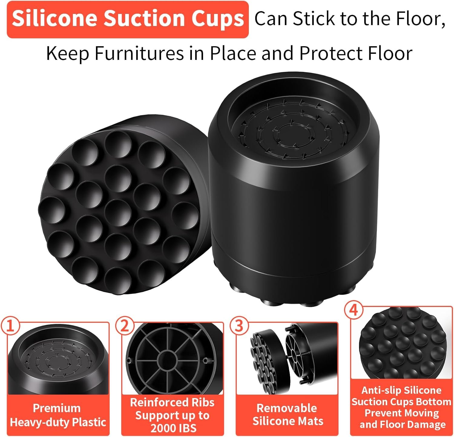 1729210053 397 2 Inch Round Bed Risers with Non Slip Suction Cups Heavy
