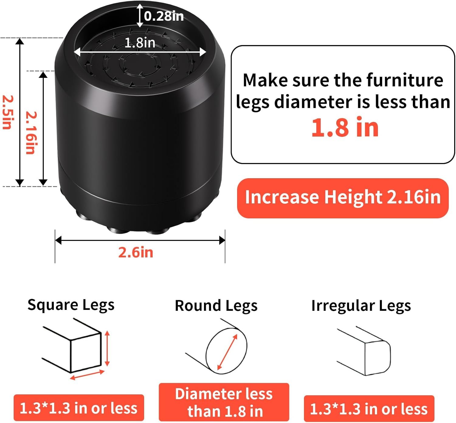 1729210054 493 2 Inch Round Bed Risers with Non Slip Suction Cups Heavy