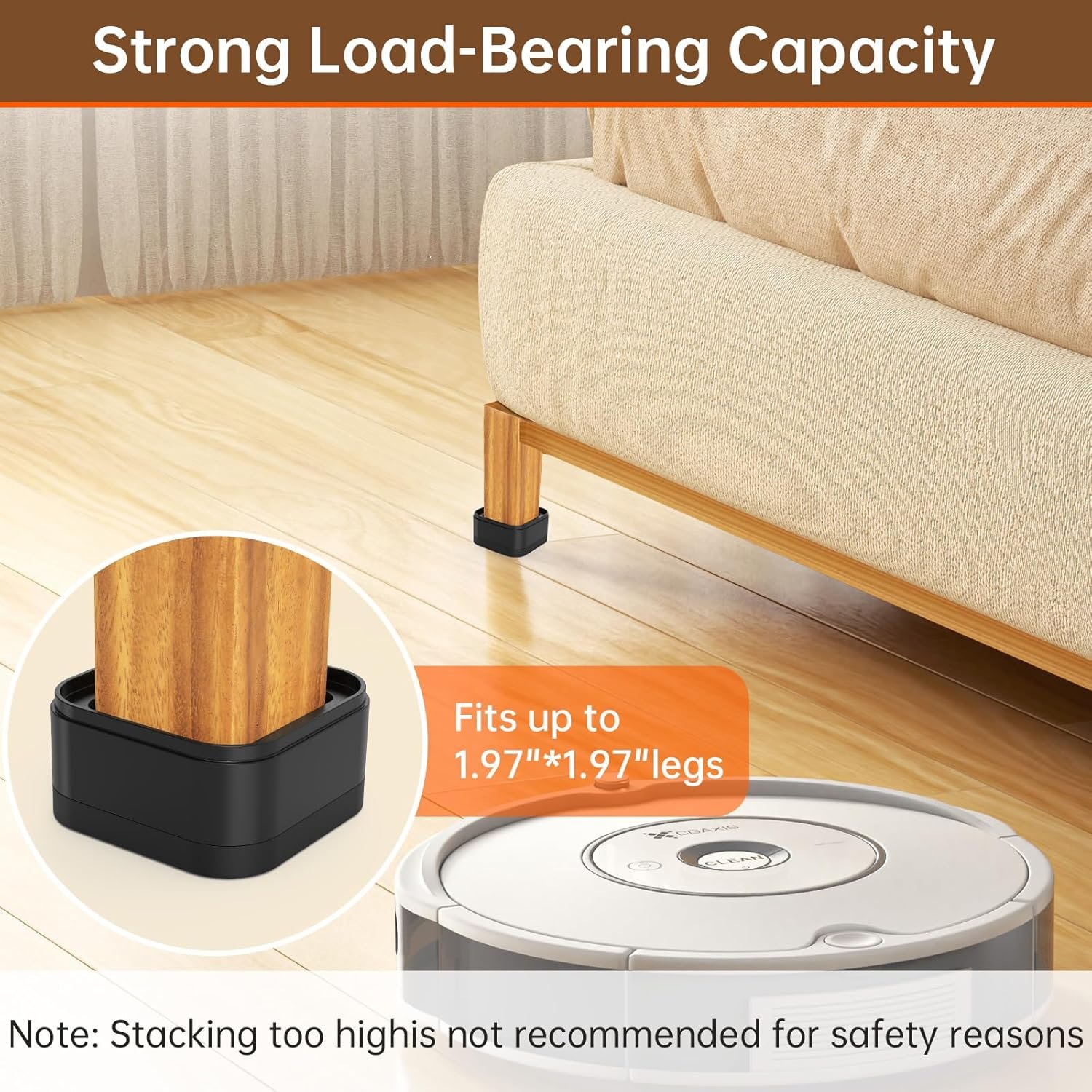 20-Pack Adjustable Furniture Risers - 1.38" Bed and Desk Leg Elevators for Tables, Chairs, Sofas, Beds, and Cabinets 4 1729231849 987 20 Pack Adjustable Furniture Risers 138 Bed and Desk Leg