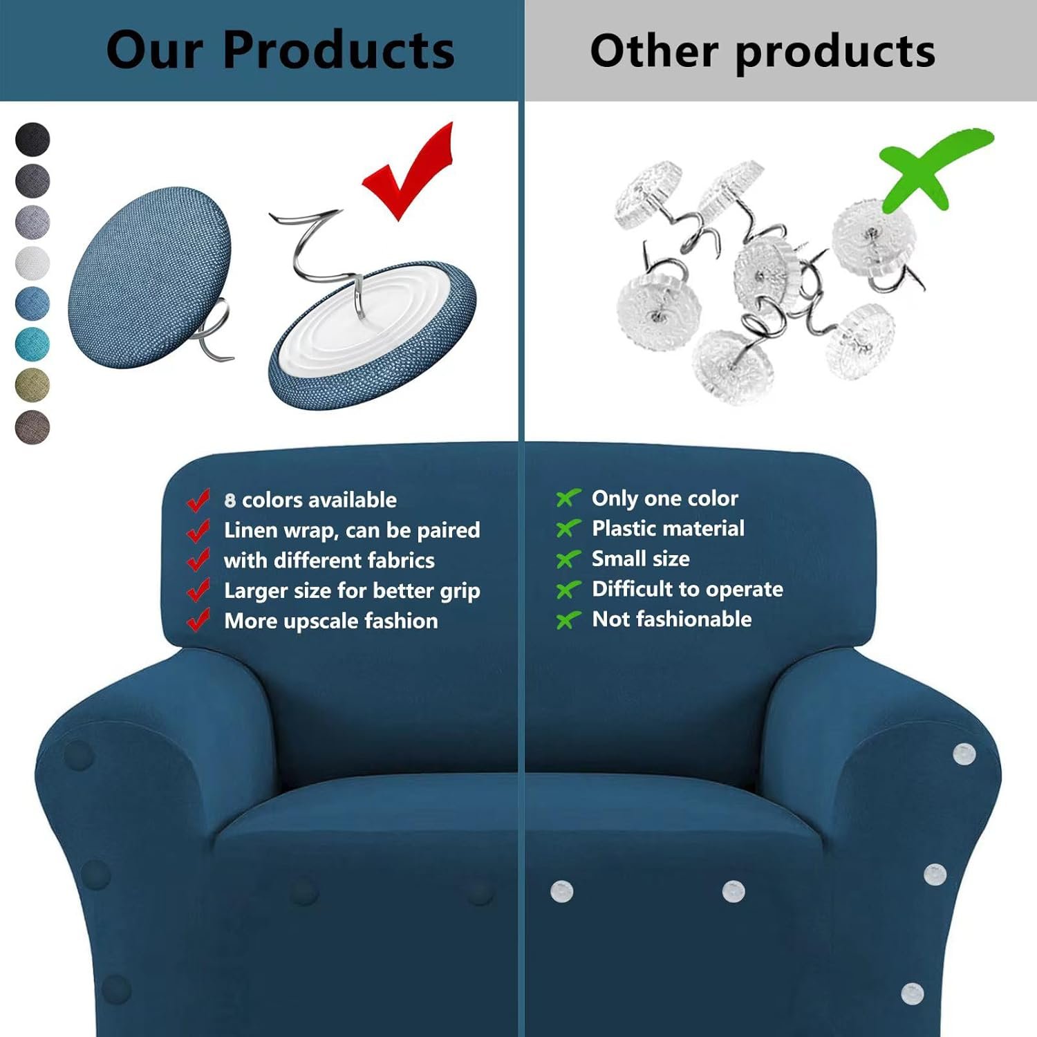 20 Piece Upholstery Tack Set: Fabric-Covered Button Twist Pins for Sofas, Armchairs, Armrest Covers, Bed Skirts, Slipcovers, and Headliner Furniture (Light Grey) 2 1729239492 243 20 Piece Upholstery Tack Set Fabric Covered Button Twist Pins for