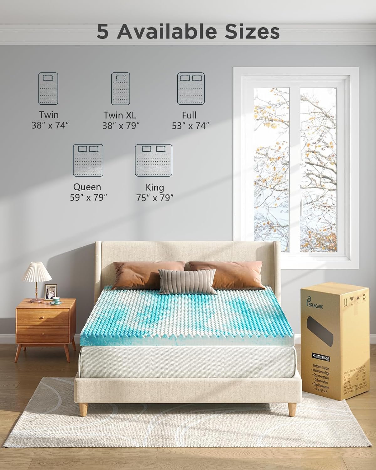 1729277824 980 PERLECARE 3 Inch Queen Memory Foam Mattress Topper Gel Infused Ventilated