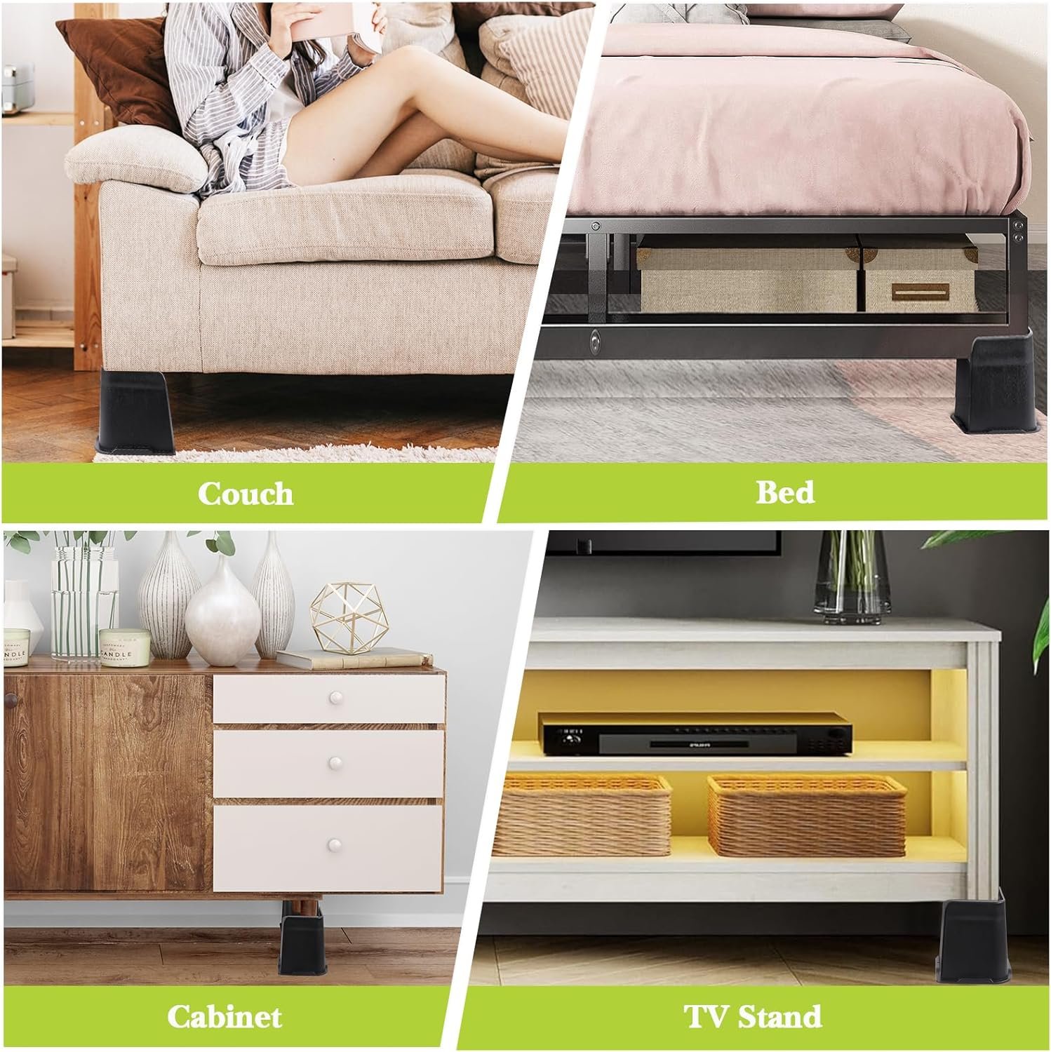 1729299850 213 Heavy Duty Bed Risers 1 to 8 Inch Sizes for Furniture