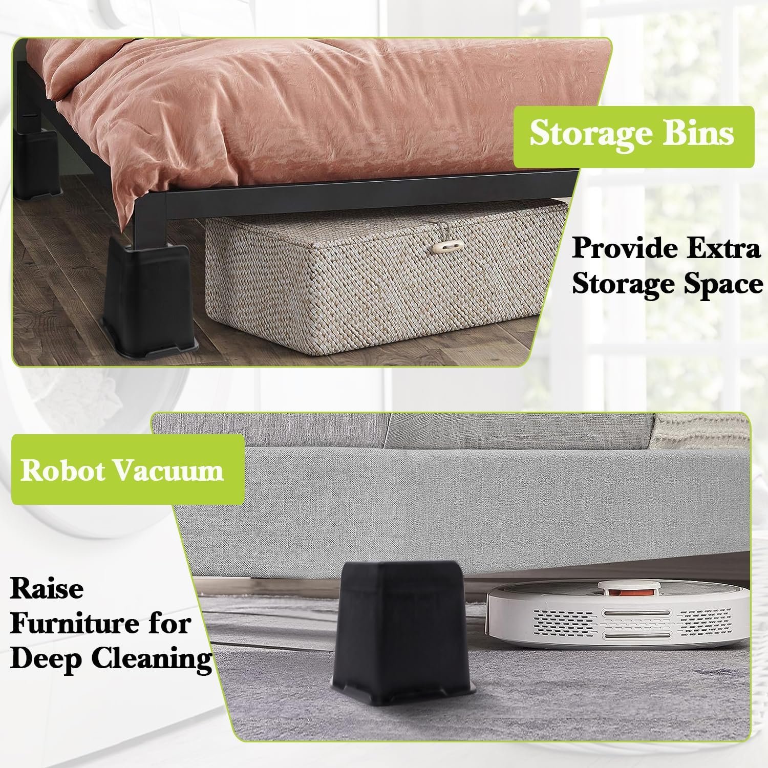 1729299850 322 Heavy Duty Bed Risers 1 to 8 Inch Sizes for Furniture