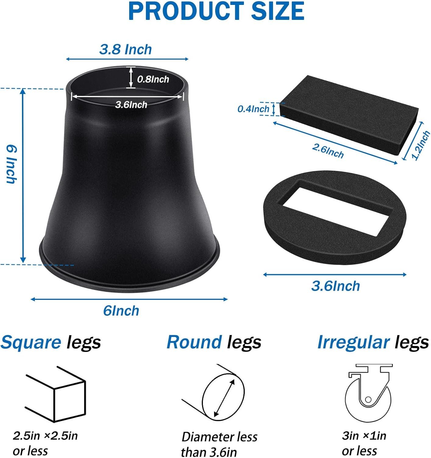 1729352986 182 Heavy Duty 6 Inch Bed Risers – Round Furniture Elevators for Beds