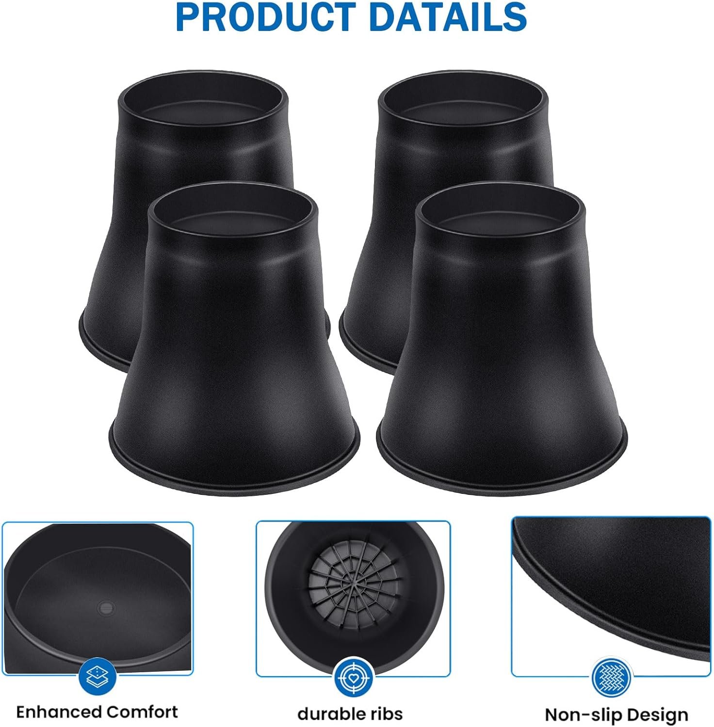 1729352986 955 Heavy Duty 6 Inch Bed Risers – Round Furniture Elevators for Beds