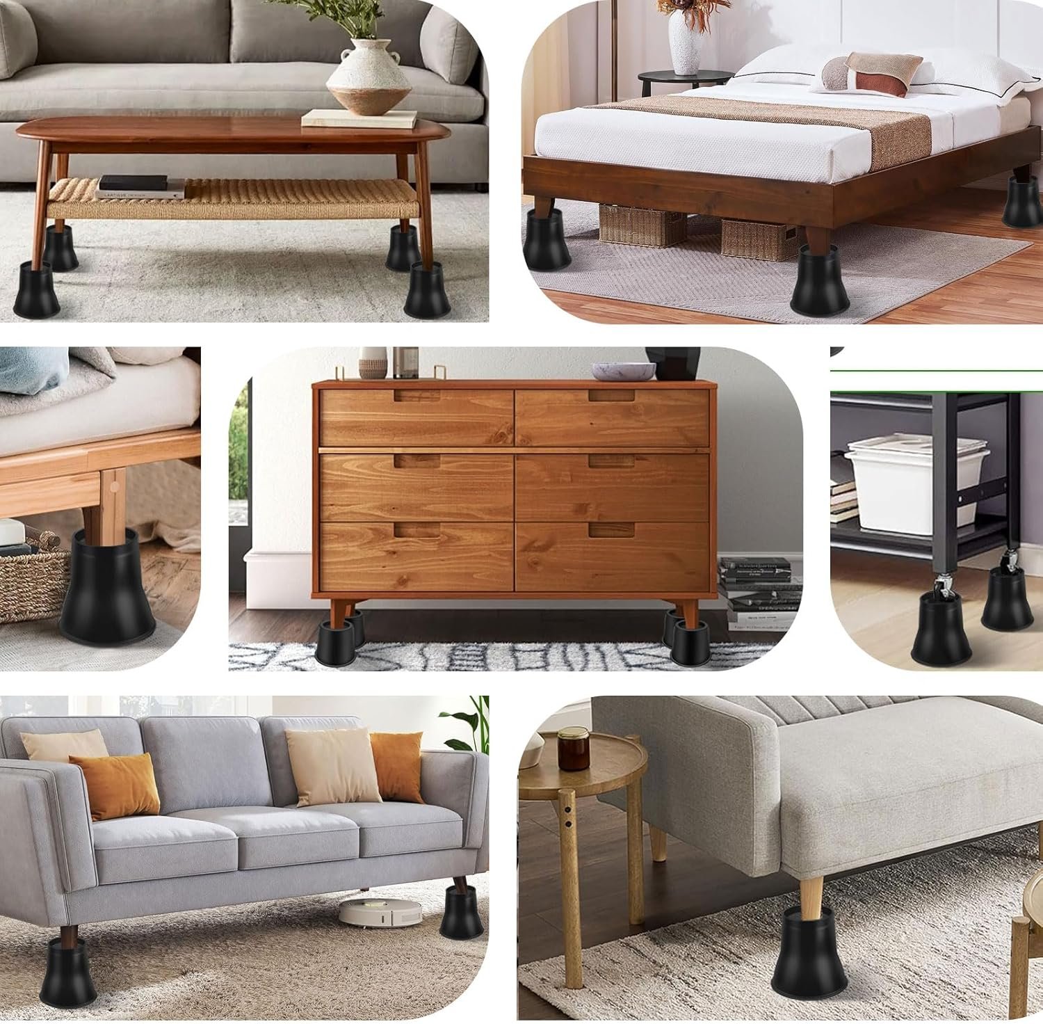 1729352987 439 Heavy Duty 6 Inch Bed Risers – Round Furniture Elevators for Beds