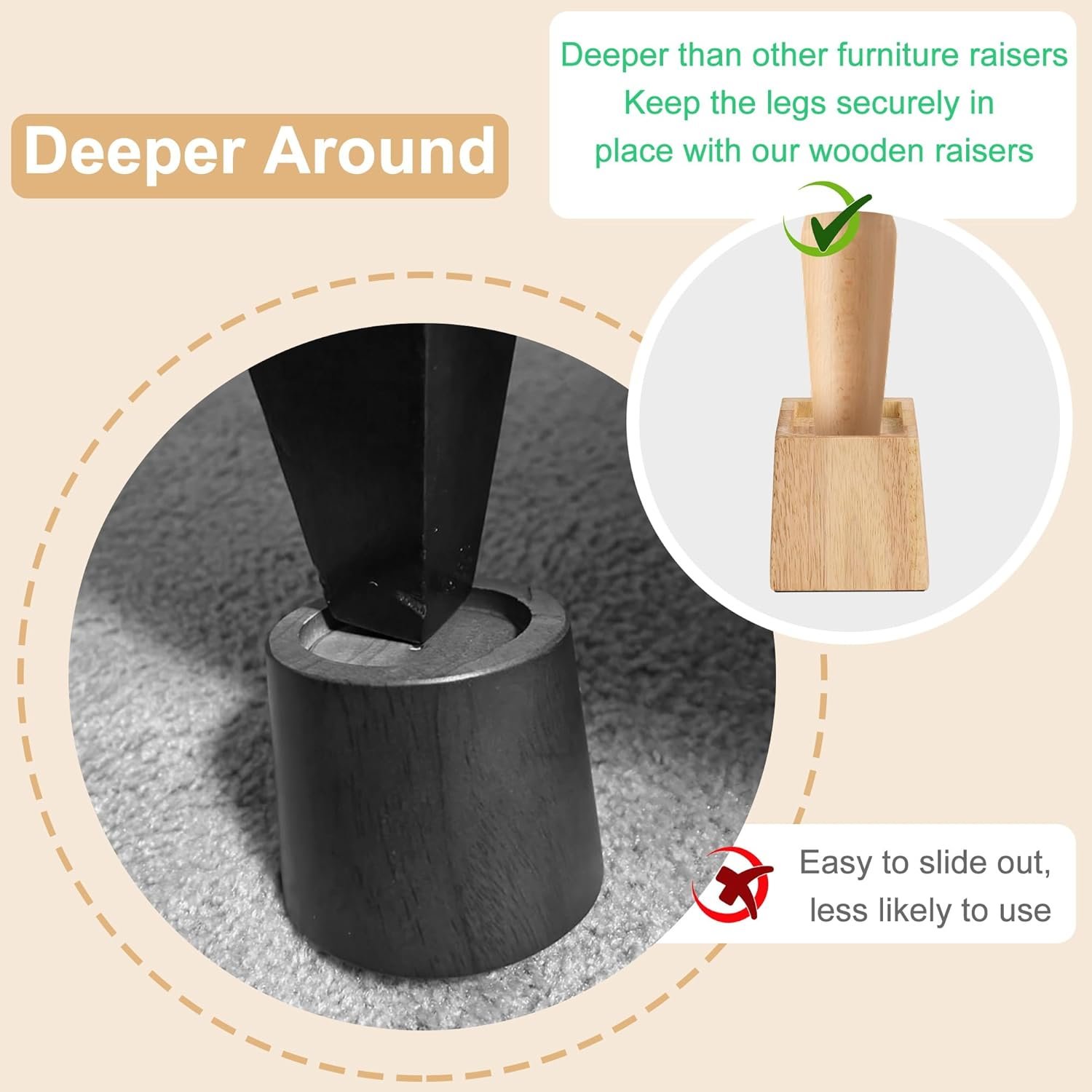 Heavy-Duty Wood Bed Risers – Supports Up to 2200 lbs, 4-Pack Furniture Leg Height Extenders for Dorms, Sofas, Couches, Desks, Chairs, and Tables, Original Design, 3.5" Height (Inner 3" Height) 4 1729360540 514 Heavy Duty Wood Bed Risers – Supports Up to 2200 lbs