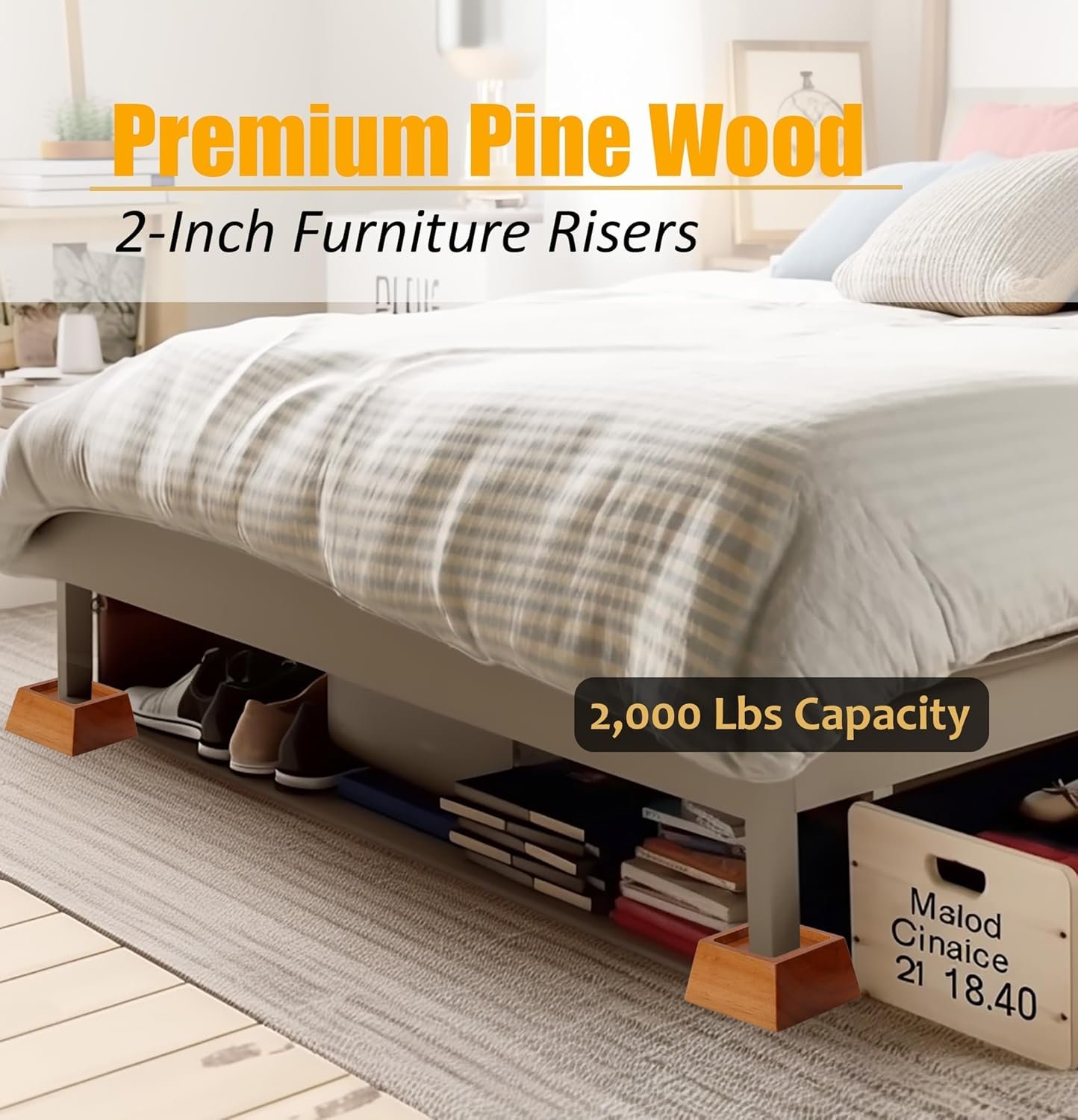 1729382895 617 Premium 2 Inch Heavy Duty Pine Wood Furniture Risers – Supports Up