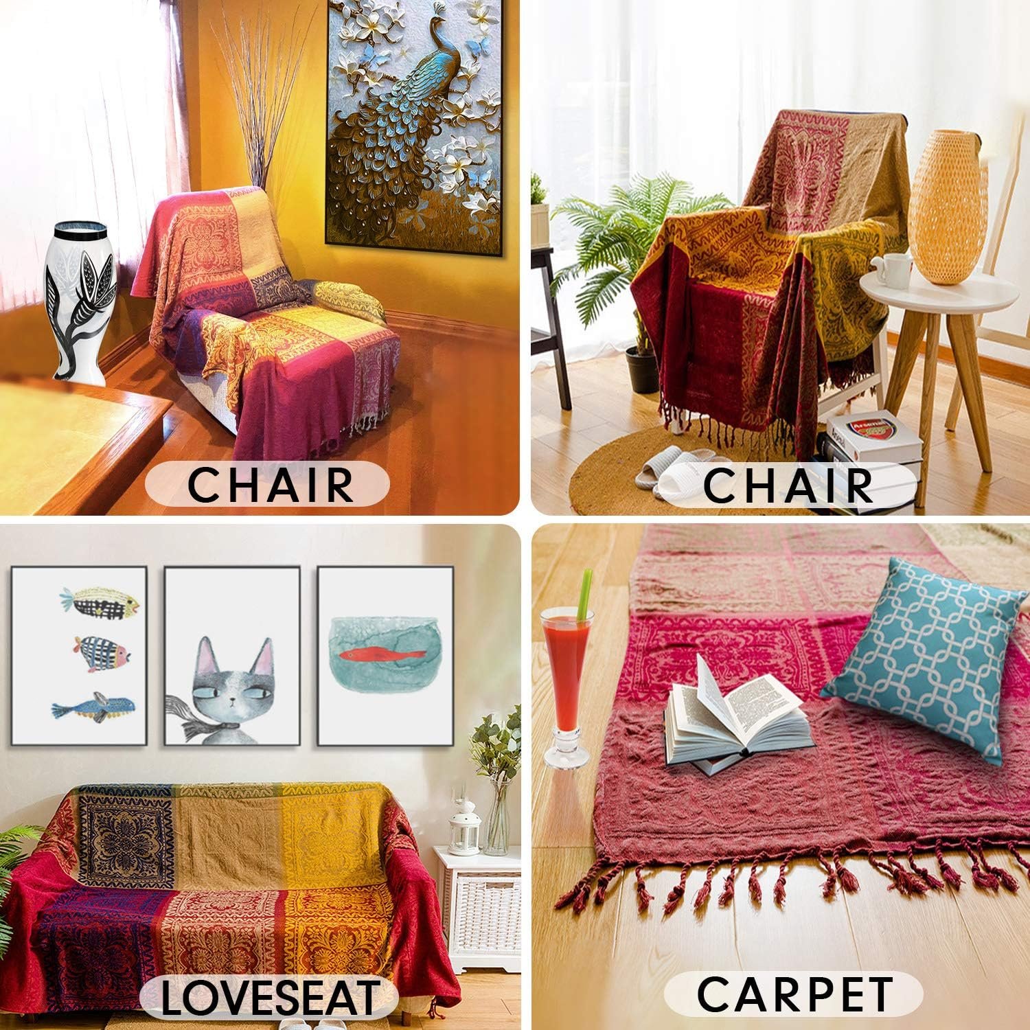 MayNest Reversible Bohemian Tribal Throw Blanket - Colorful Red and Blue Chenille Jacquard Fabric for Couch, Sofa, Recliner, and Loveseat (Oversized, 75x60) 4 1729397469 599 MayNest Reversible Bohemian Tribal Throw Blanket Colorful Red and