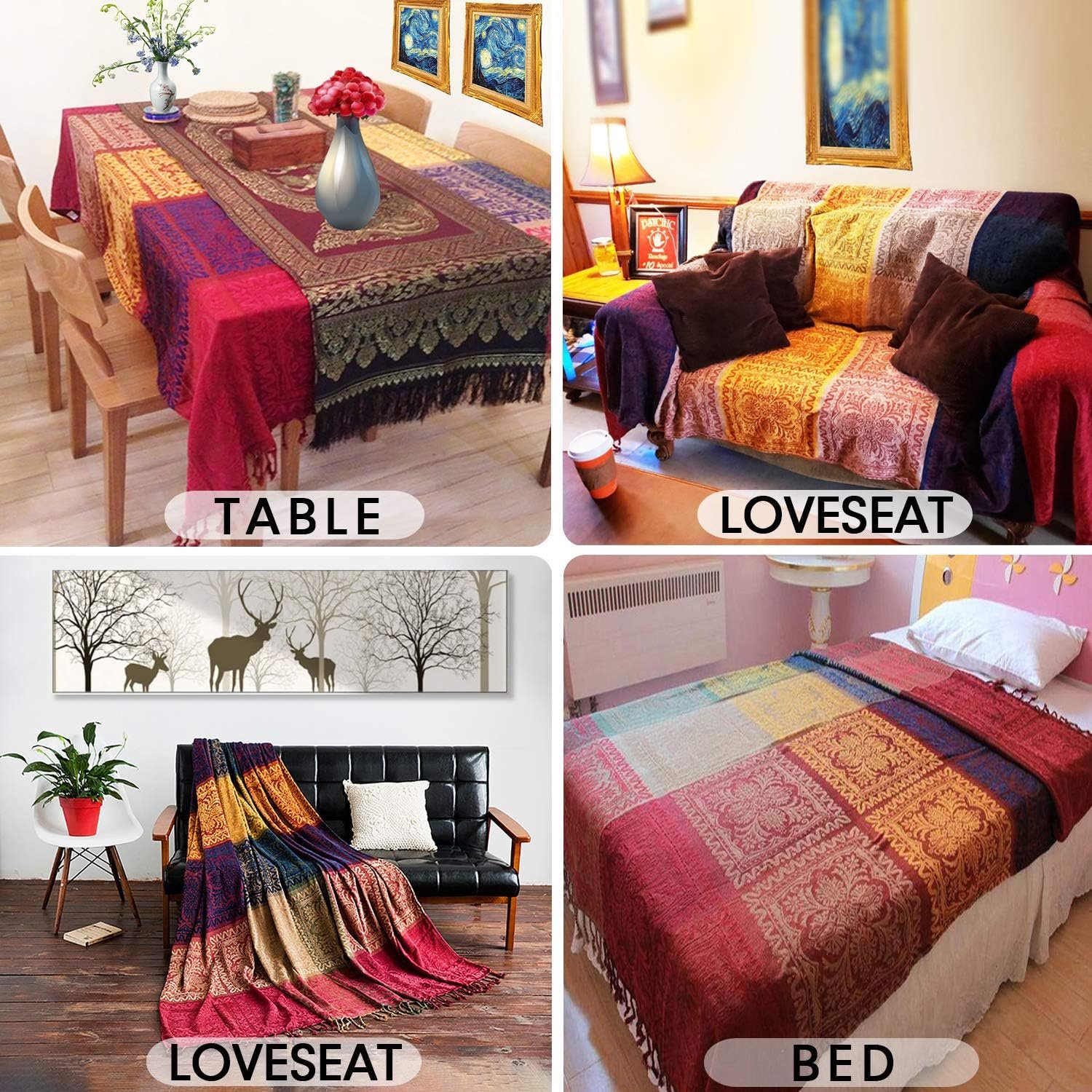 MayNest Reversible Bohemian Tribal Throw Blanket - Colorful Red and Blue Chenille Jacquard Fabric for Couch, Sofa, Recliner, and Loveseat (Oversized, 75x60) 5 1729397469 978 MayNest Reversible Bohemian Tribal Throw Blanket Colorful Red and