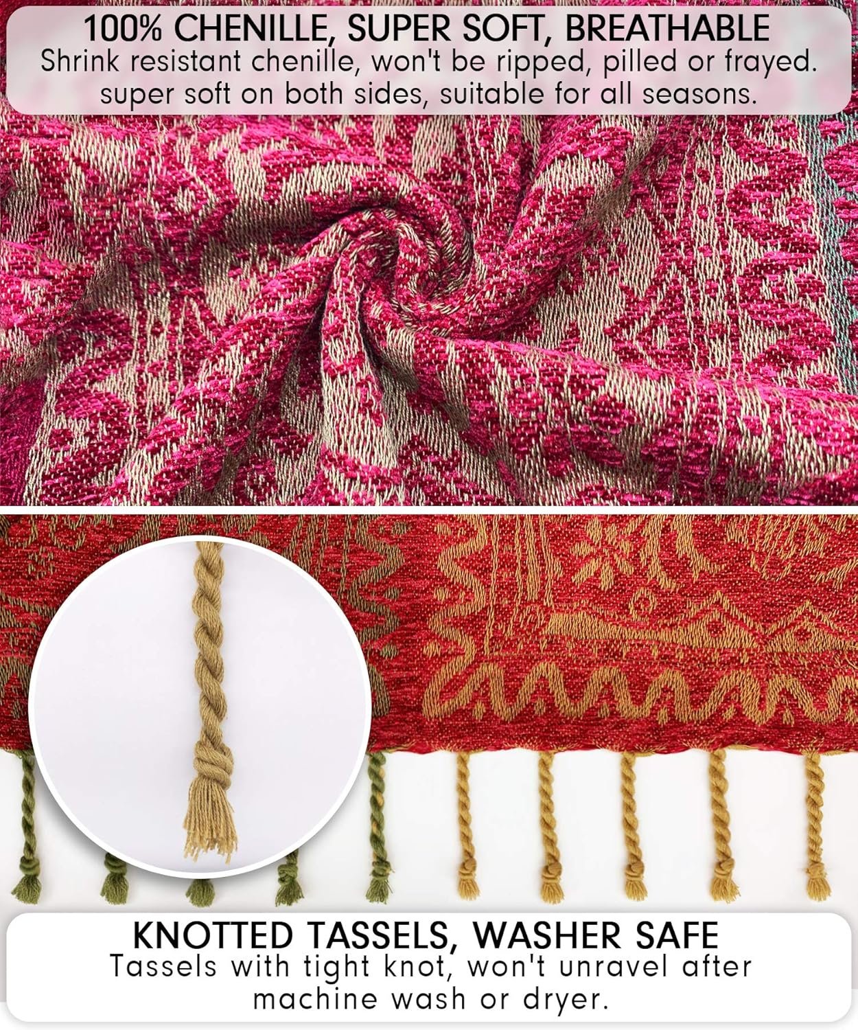 MayNest Reversible Bohemian Tribal Throw Blanket - Colorful Red and Blue Chenille Jacquard Fabric for Couch, Sofa, Recliner, and Loveseat (Oversized, 75x60) 6 1729397469 98 MayNest Reversible Bohemian Tribal Throw Blanket Colorful Red and