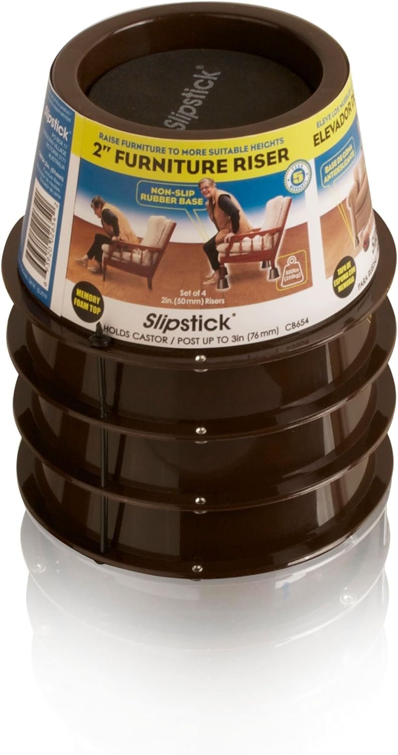 Slipstick CB654 2-Inch Furniture and Bed Risers - Elevate Heavy Furniture with 2" Height Increase (Set of 4) Supports Up to 2,000 lbs, Chocolate/Dark Brown 2 1729427356 847 Slipstick CB654 2 Inch Furniture and Bed Risers Elevate Heavy