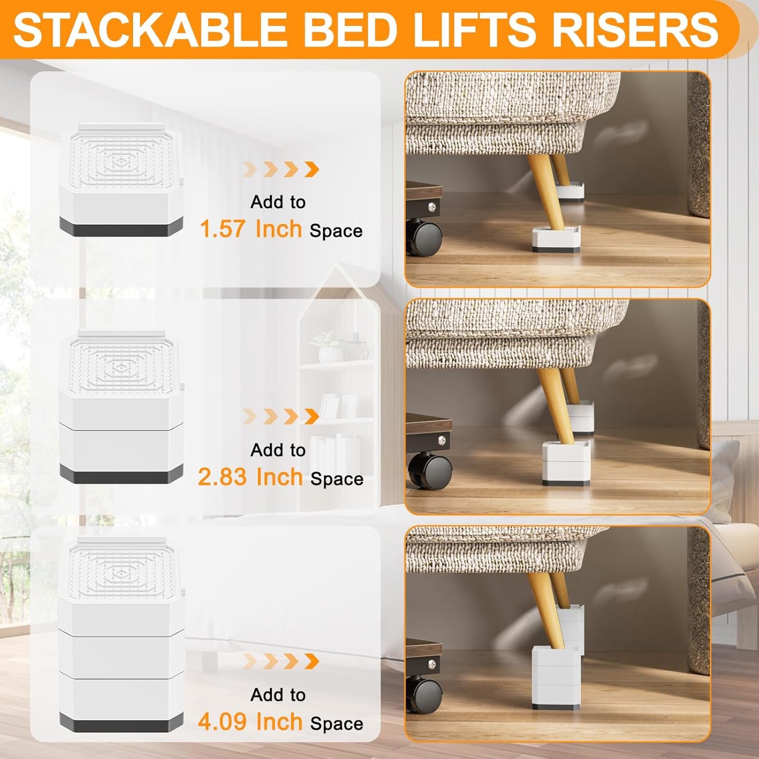 1729464518 522 SEISSO Adjustable Heavy Duty Bed Risers Stackable Furniture Risers