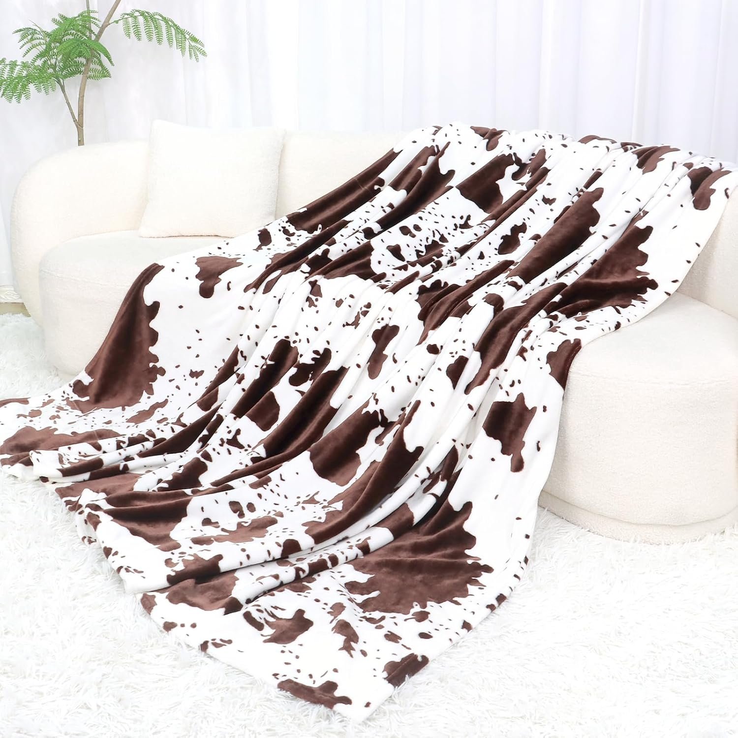1729471839 149 Cow Print Plush Flannel Fleece Throw Blanket – Soft Warm