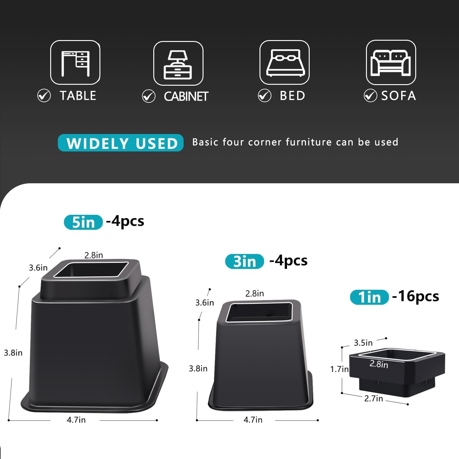 1729510119 213 Heavy Duty Adjustable Bed Risers 1 to 12 Inch Options for