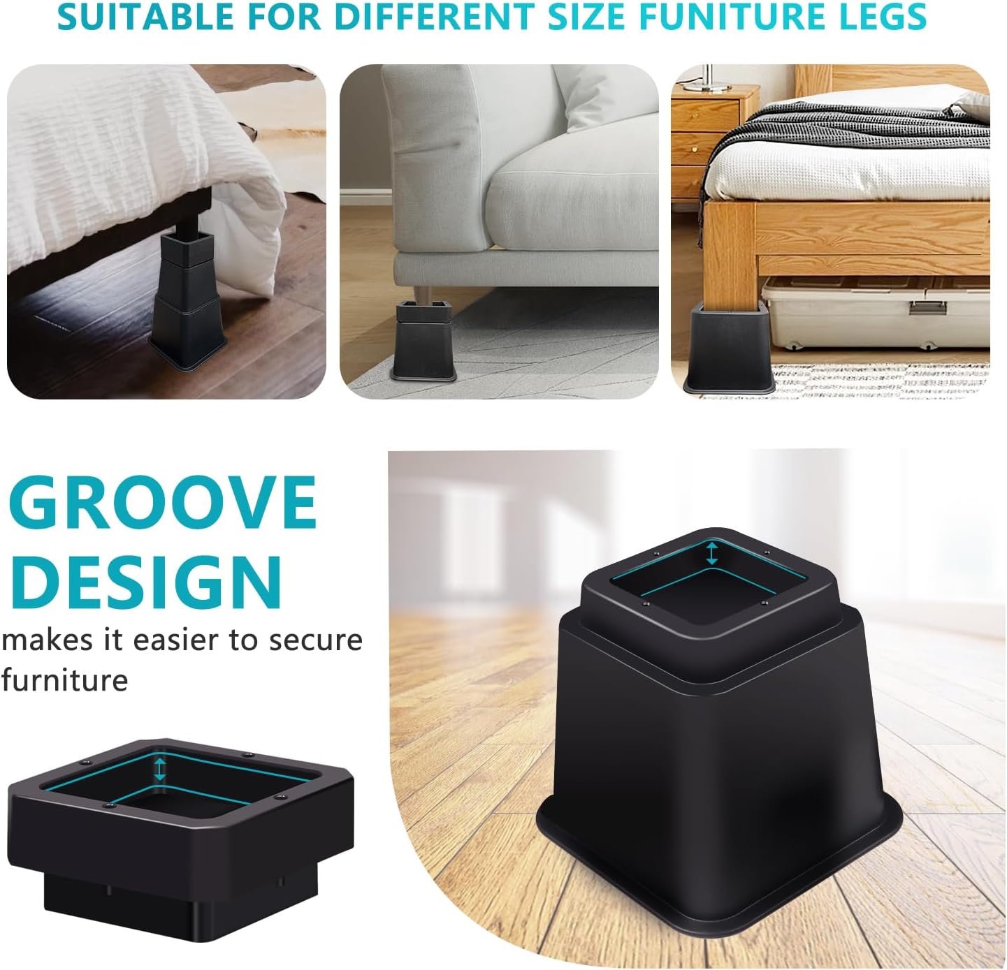 1729510119 539 Heavy Duty Adjustable Bed Risers 1 to 12 Inch Options for