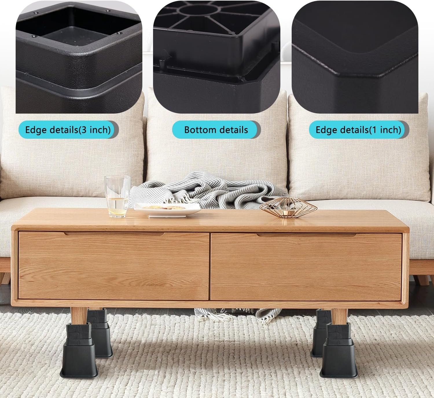 1729510119 763 Heavy Duty Adjustable Bed Risers 1 to 12 Inch Options for