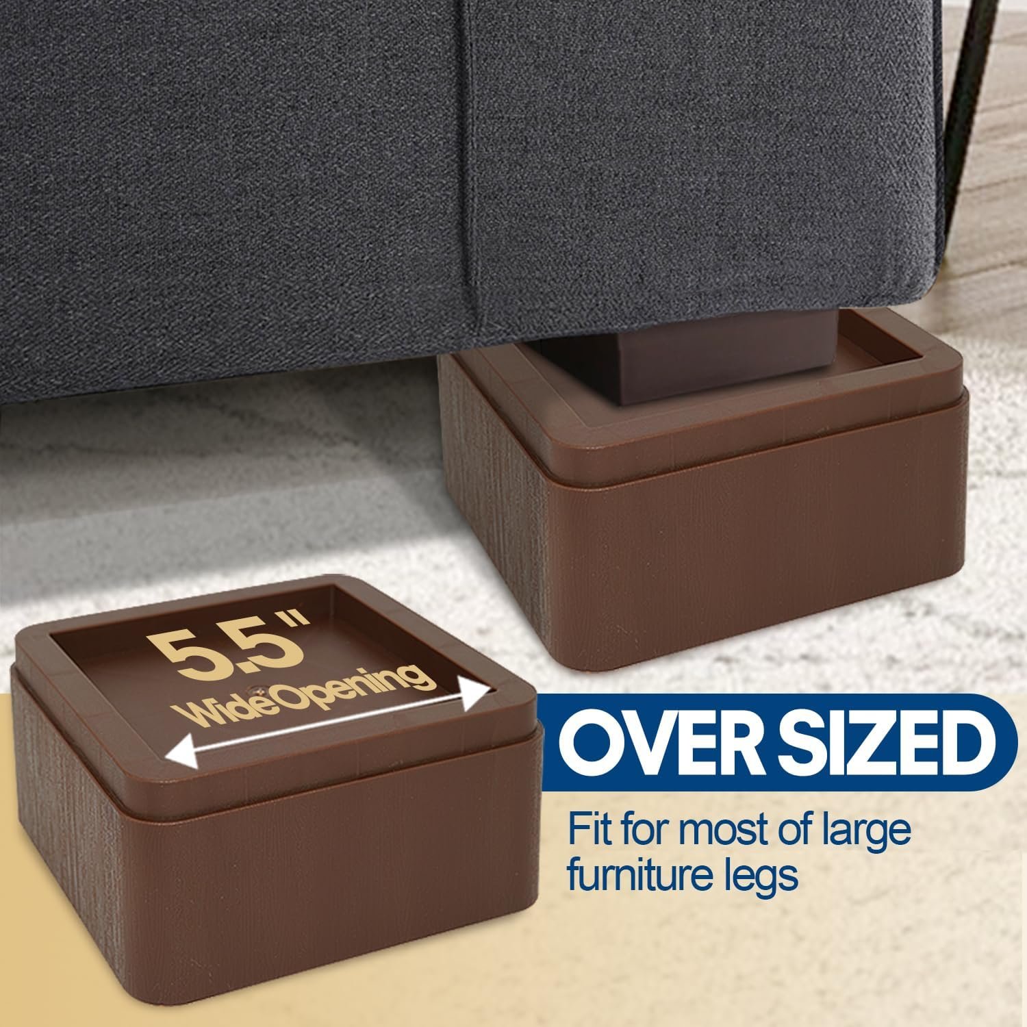 3-Inch Oversized Bed Risers - 8-Pack Stackable Furniture Elevators for 5.5" Wide Beds, Sofas, and Couches - Heavy-Duty Support Blocks, Holds Up to 11,000 lbs - Brown 5 1729517502 365 3 Inch Oversized Bed Risers 8 Pack Stackable Furniture Elevators for