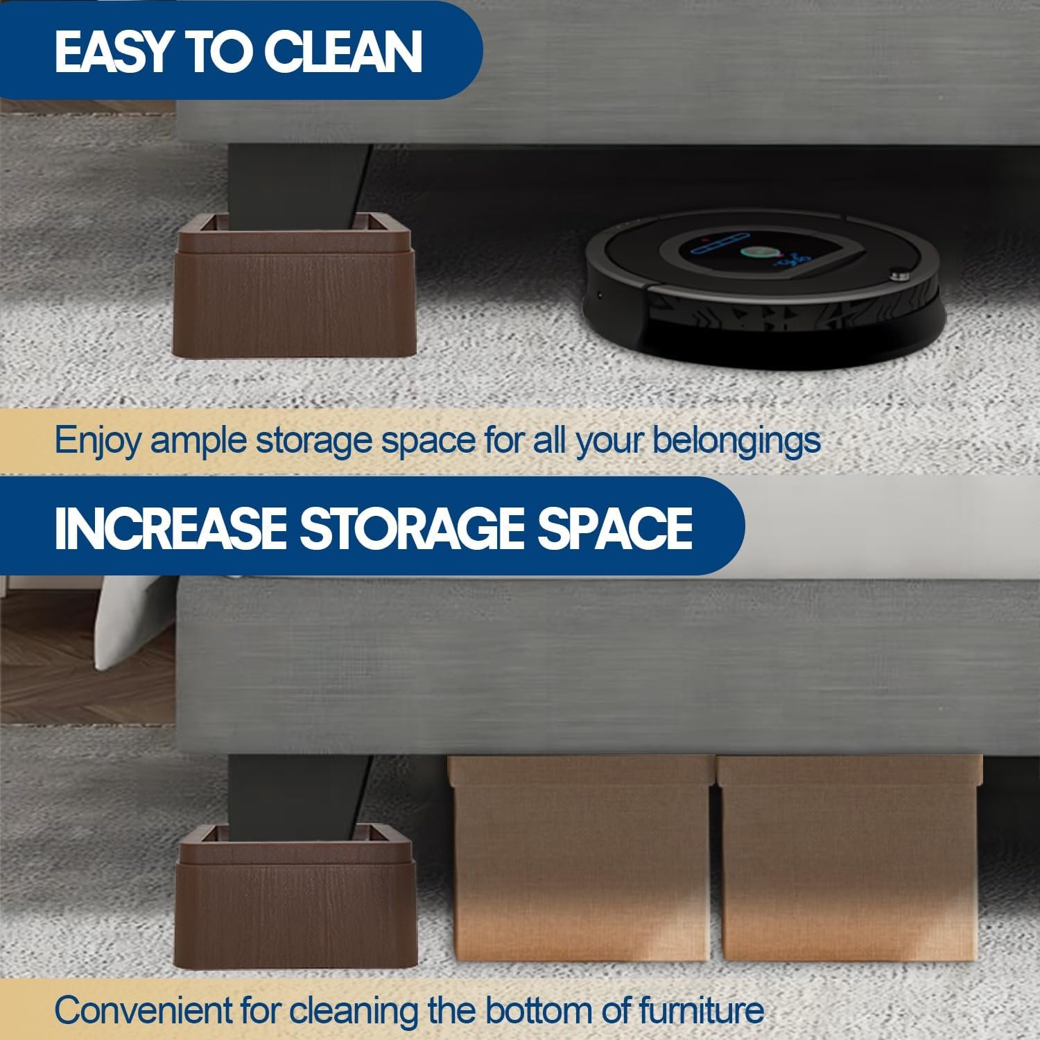 3-Inch Oversized Bed Risers - 8-Pack Stackable Furniture Elevators for 5.5" Wide Beds, Sofas, and Couches - Heavy-Duty Support Blocks, Holds Up to 11,000 lbs - Brown 6 1729517502 90 3 Inch Oversized Bed Risers 8 Pack Stackable Furniture Elevators for