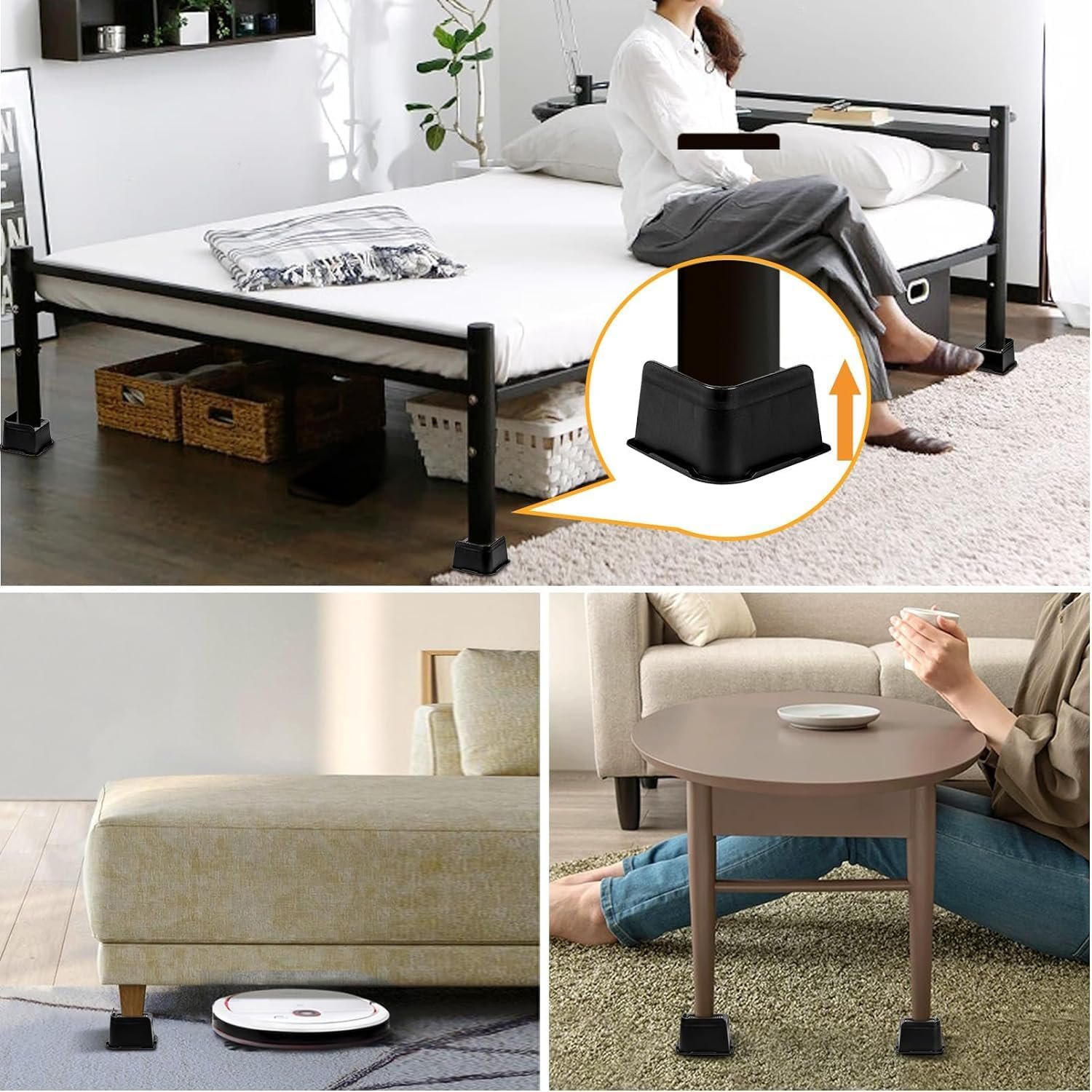 1729561728 799 Heavy Duty Bed Risers 1 2 3 and 4 Oversized