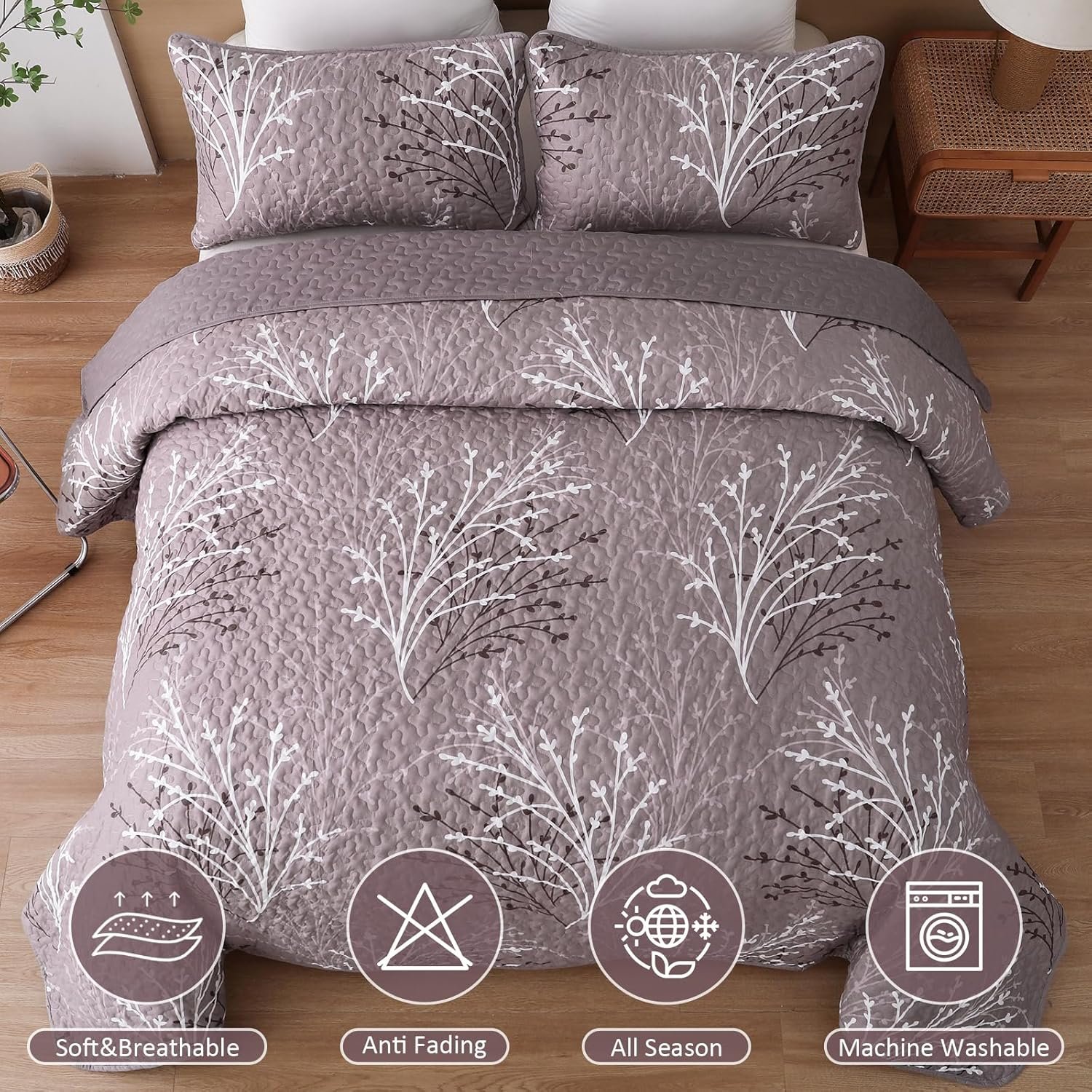 1729606198 49 DJY King Size Quilt Set Pink and Purple Botanical