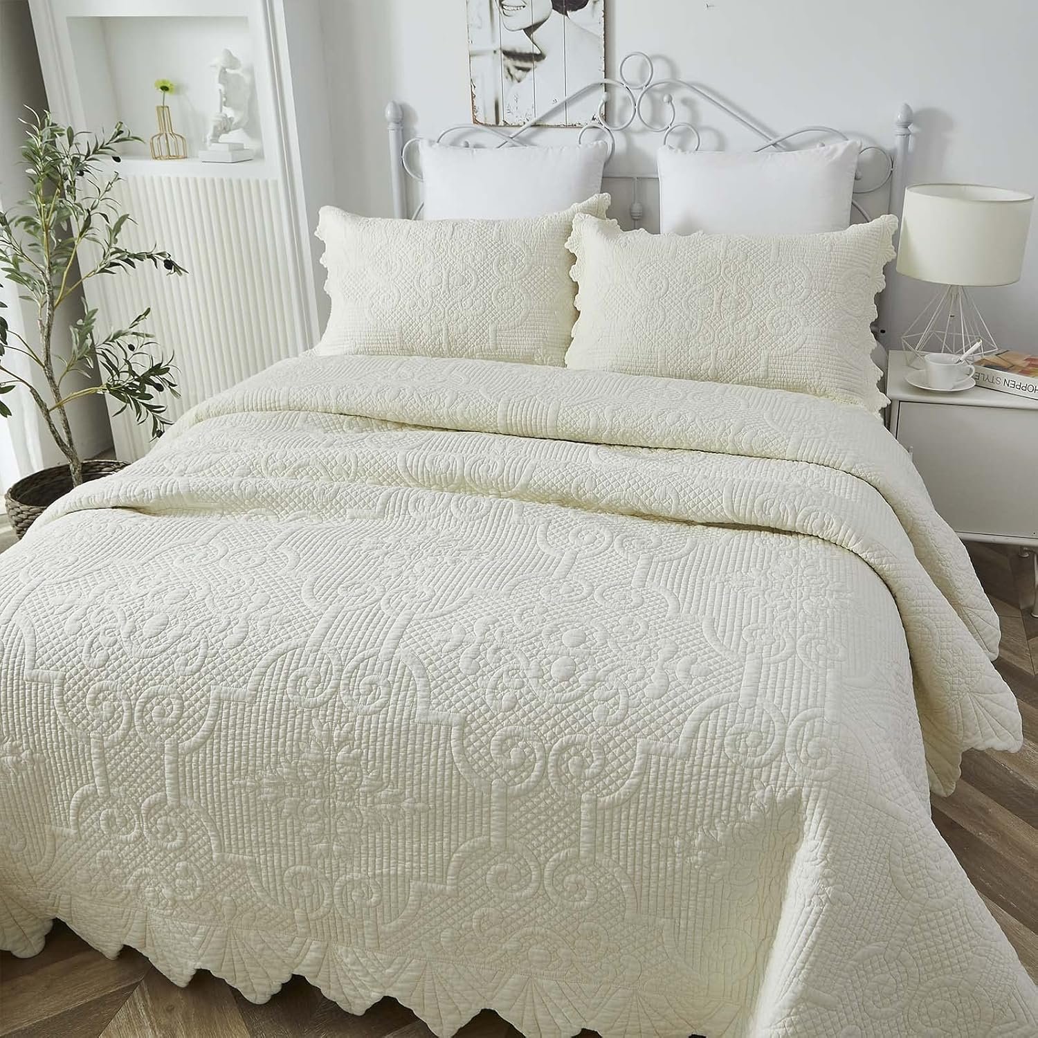 1729650433 521 Brandream Queen Size Luxury Cotton Matelasse White Quilt Set