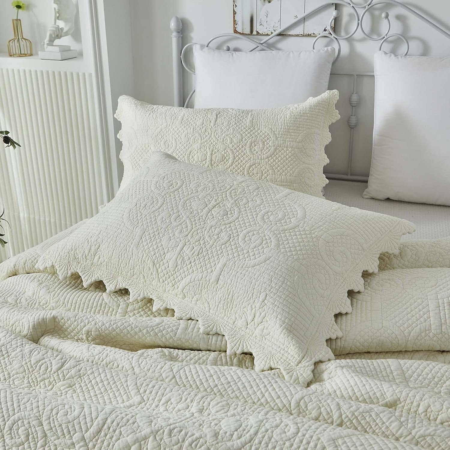 1729650434 673 Brandream Queen Size Luxury Cotton Matelasse White Quilt Set