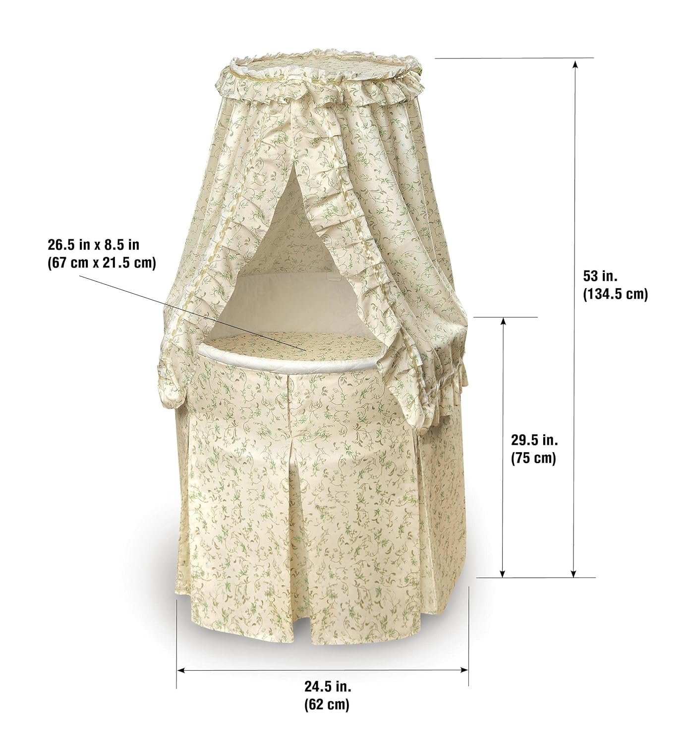 Badger Basket Empress Canopy Bassinet: Rocking Baby Cradle with Mattress, Bedding, and Storage - Ecru/Leaf, Round Design 6 1729673432 693 Badger Basket Empress Canopy Bassinet Rocking Baby Cradle with Mattress