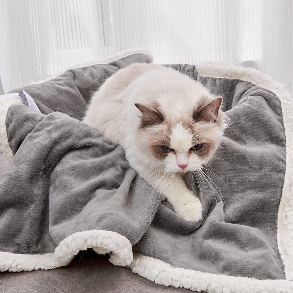 Qeils Waterproof Pet Blanket for Cats - Washable Sherpa Fleece Dog Blanket, Soft Reversible Plush Throw Protector for Bed, Couch, Car, Sofa - 25" x 30", Grey 2 1729762690 210 Qeils Waterproof Pet Blanket for Cats Washable Sherpa Fleece