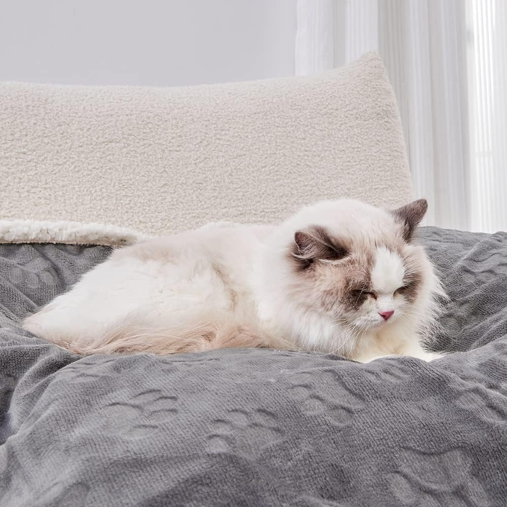 Qeils Waterproof Pet Blanket for Cats - Washable Sherpa Fleece Dog Blanket, Soft Reversible Plush Throw Protector for Bed, Couch, Car, Sofa - 25" x 30", Grey 5 1729762690 479 Qeils Waterproof Pet Blanket for Cats Washable Sherpa Fleece