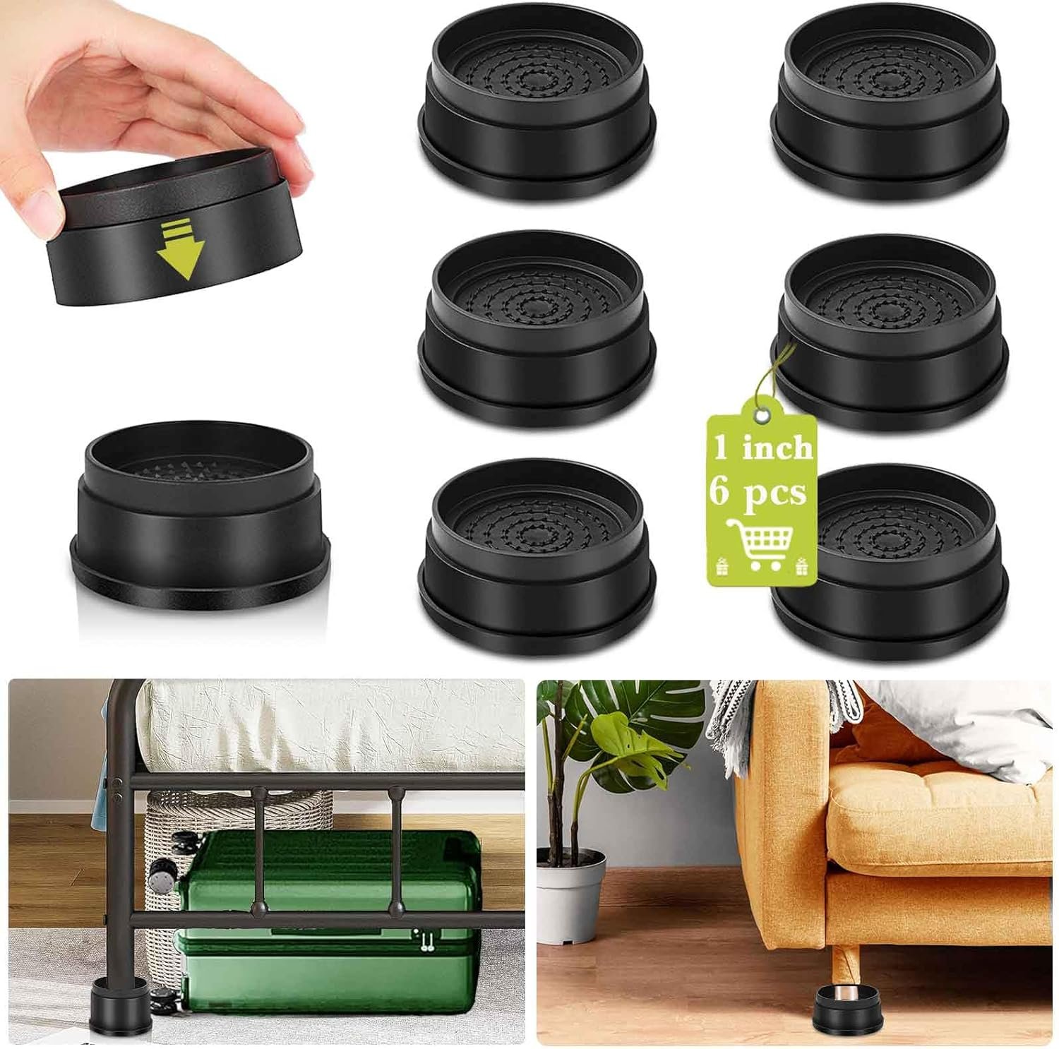 Adjustable 6 Pack Furniture Risers 1 Inch Heavy Duty Bed Risers