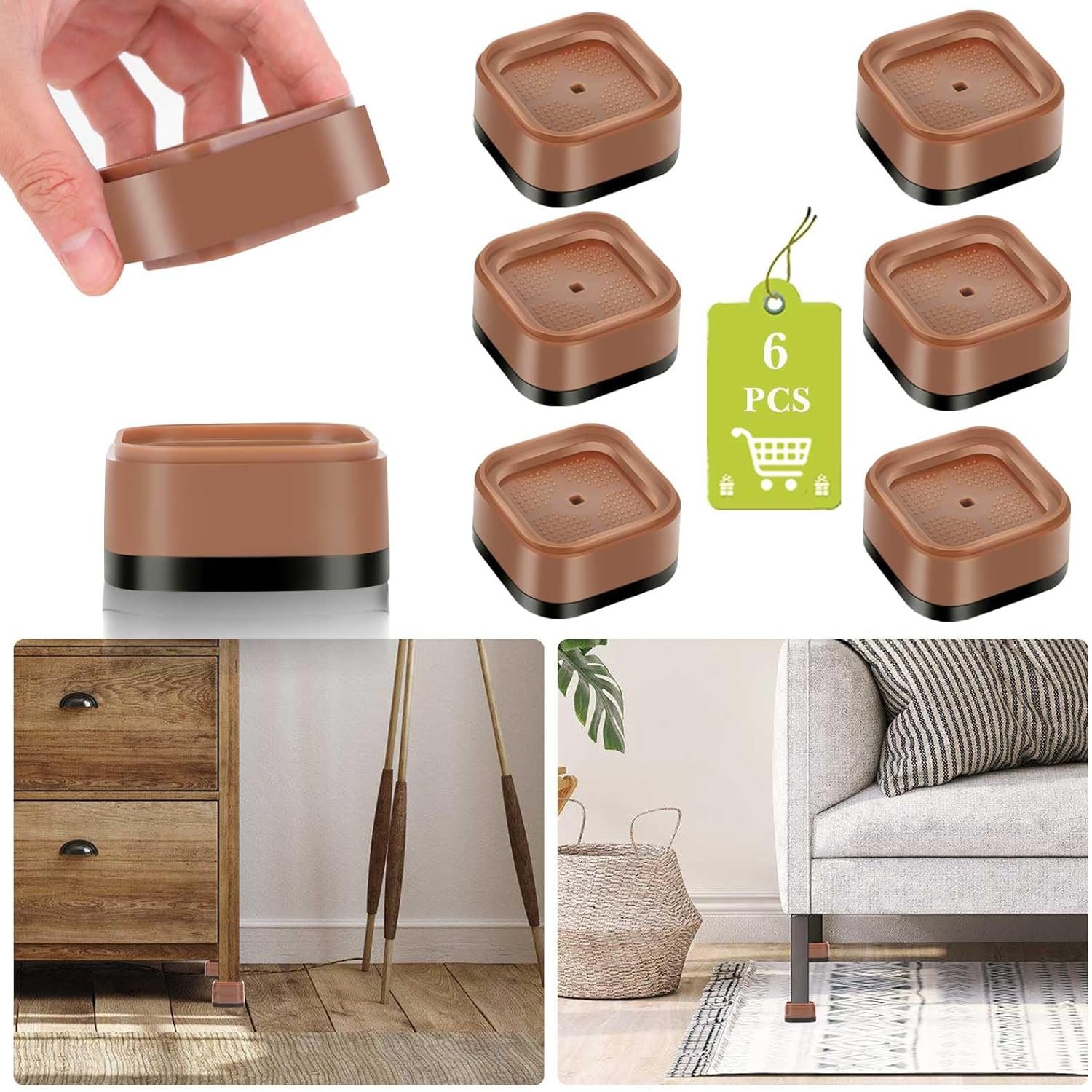 Adjustable 6 Pack Heavy Duty Furniture Risers 1 Inch Square Bed Desk