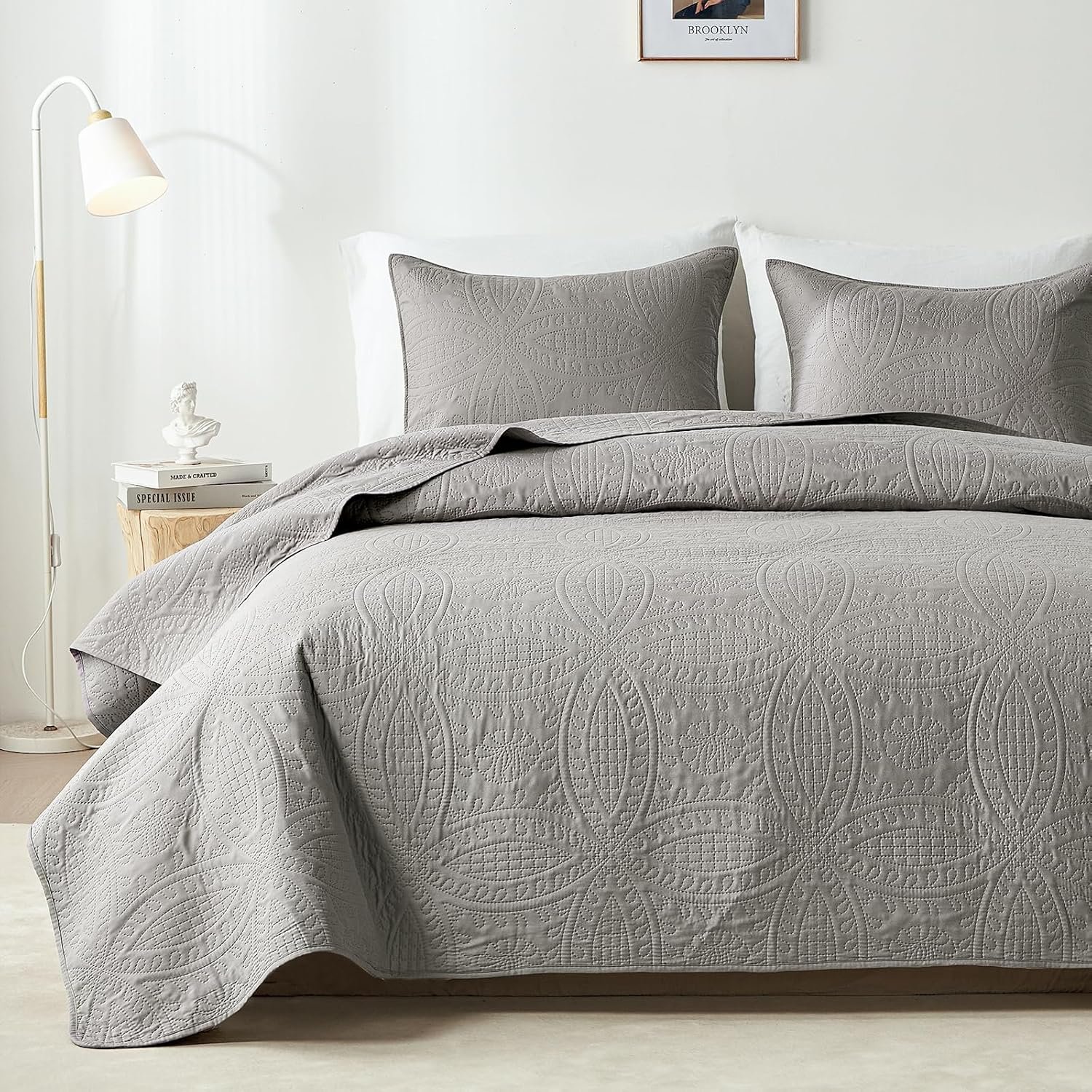 Akkialla King Quilt Bedding Set – Grey Ultrasonic Lightweight Coverlet