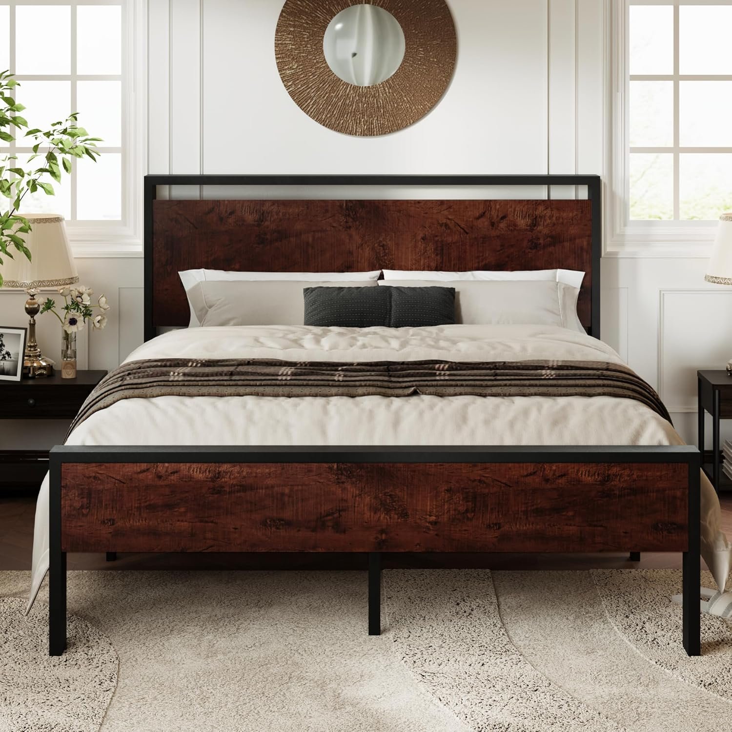 Allewie Queen Size Platform Bed Frame with Wooden Headboard