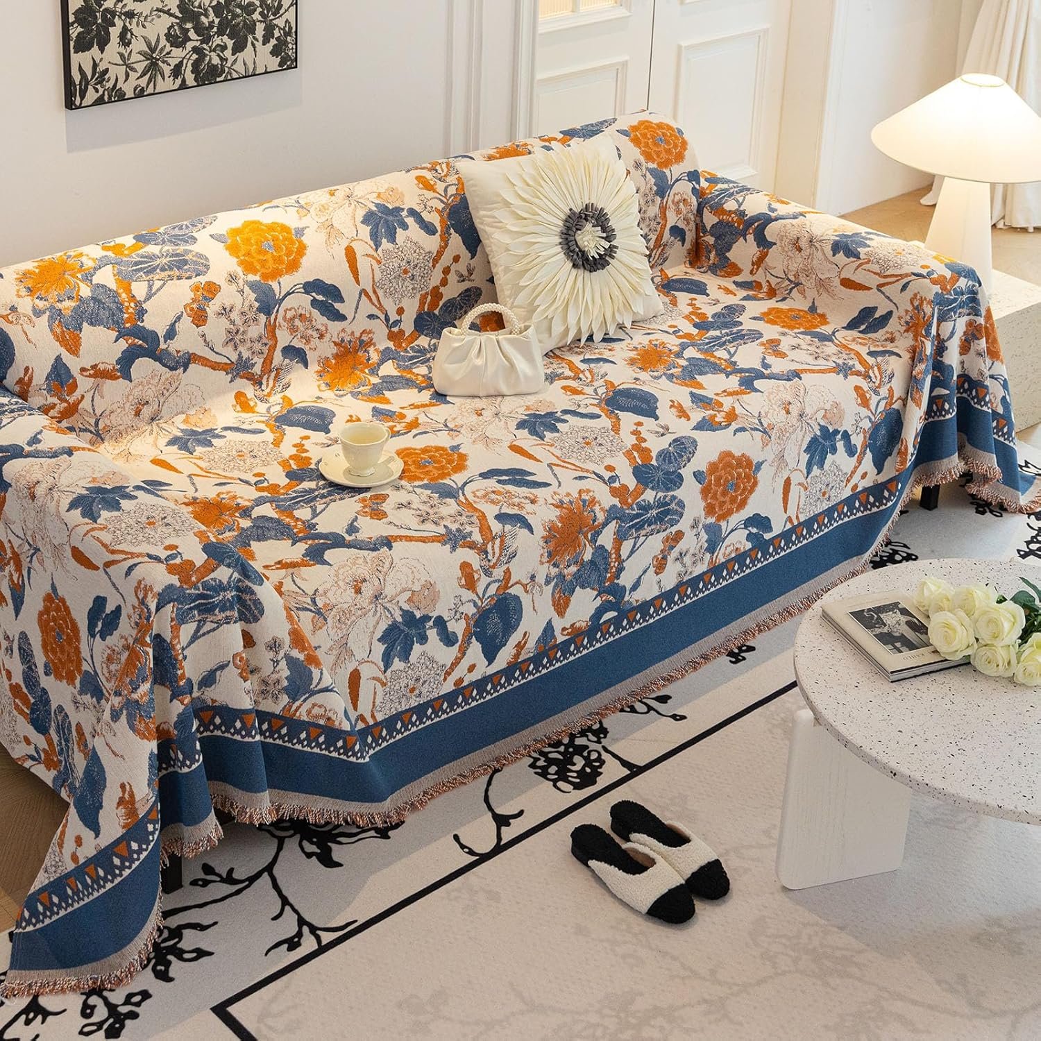 DREAMINGO Farmhouse Sofa Covers for 3 Seat Couches French Jacquard