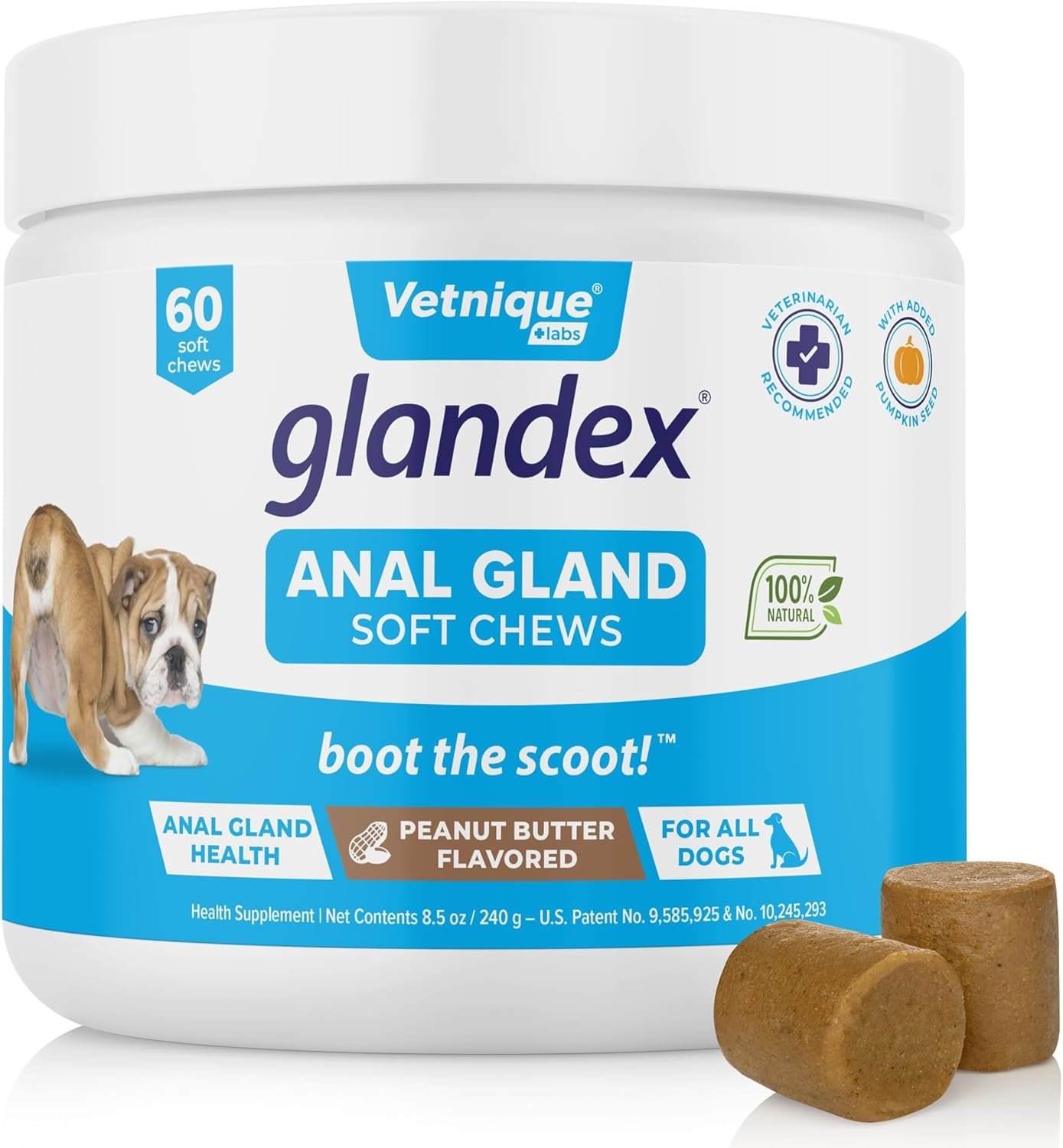 Glandex Peanut Butter Chew Treats for Dogs – Pumpkin Based Digestive
