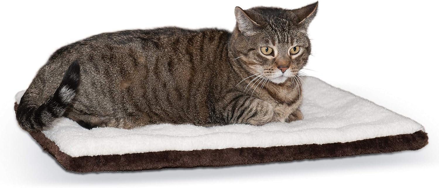 K&H PET PRODUCTS Self-Warming Cat Bed Pad – Thermal Heating Mat for Indoor and Feral Cats & Dogs, Oatmeal/Chocolate, 21 x 17 Inches 1 KH PET PRODUCTS Self Warming Cat Bed Pad – Thermal Heating