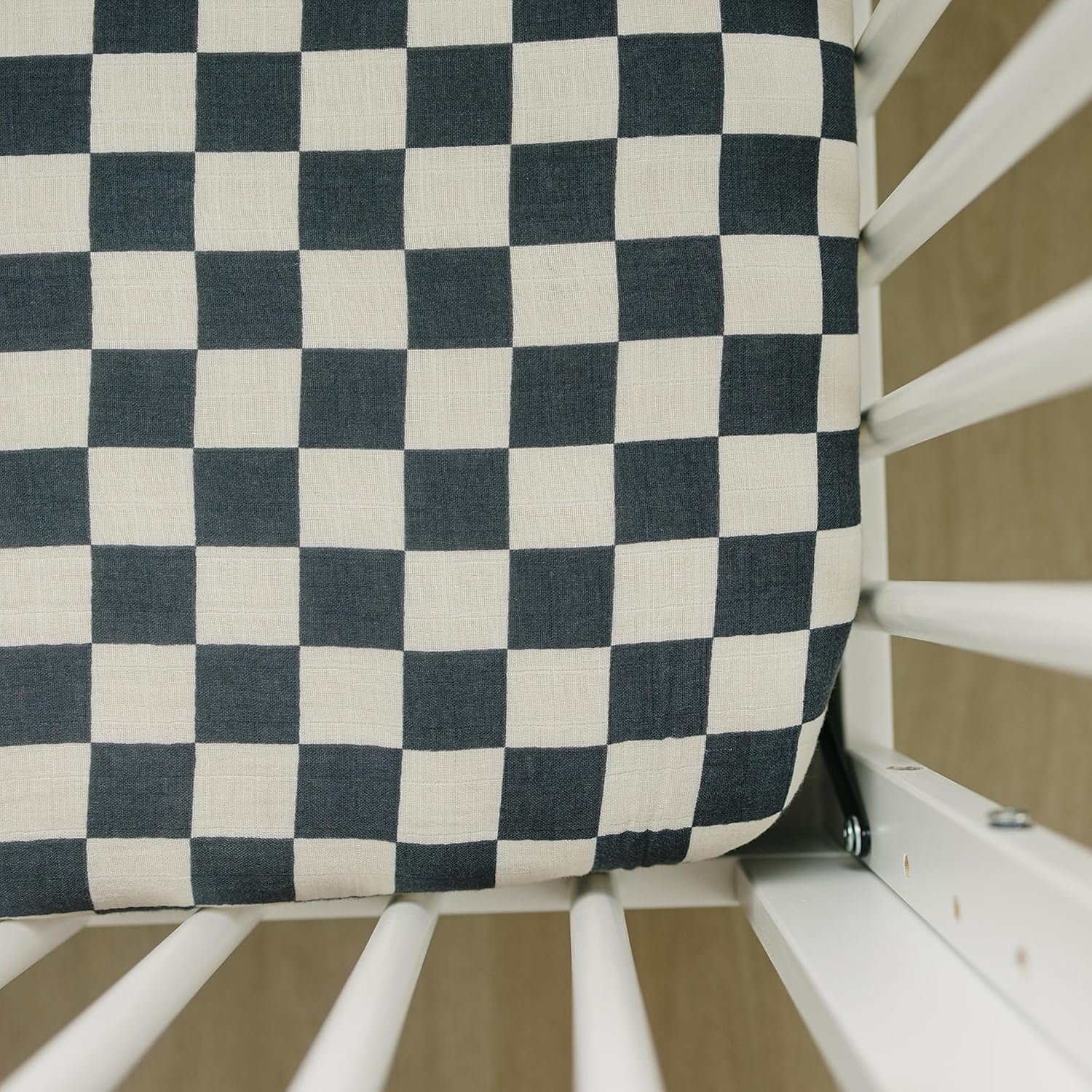 Mebie Baby Charcoal Checkered Muslin Crib Sheet - Soft, Breathable Bedding for Babies, Modern Neutral Fitted Sheet for Standard Crib Mattresses, Perfect for Boys' or Girls' Rooms 1 Mebie Baby Charcoal Checkered Muslin Crib Sheet Soft Breathable