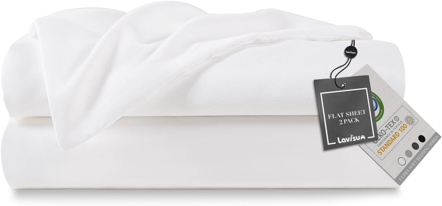 Queen Size Flat Sheet Set 2 Pack Hotel Quality Brushed