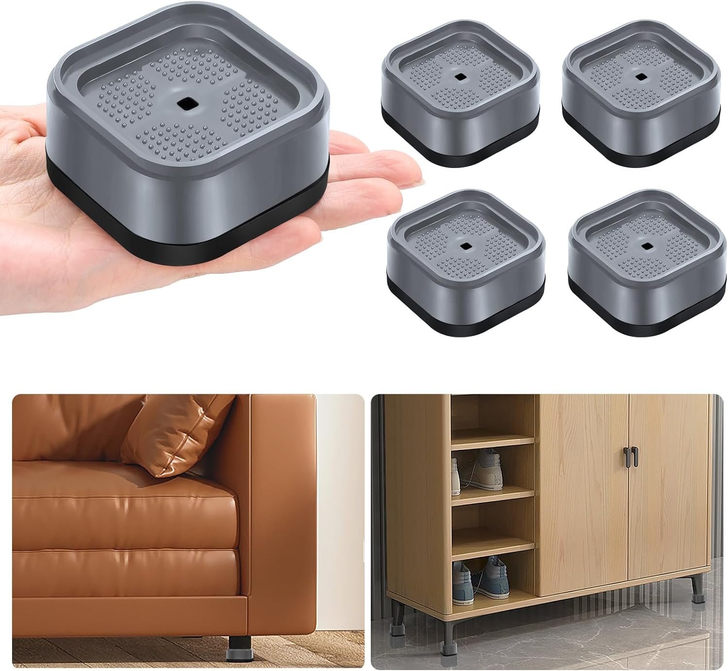 Shouwuhho 4 Pack Adjustable Furniture Risers Heavy Duty Square Bed