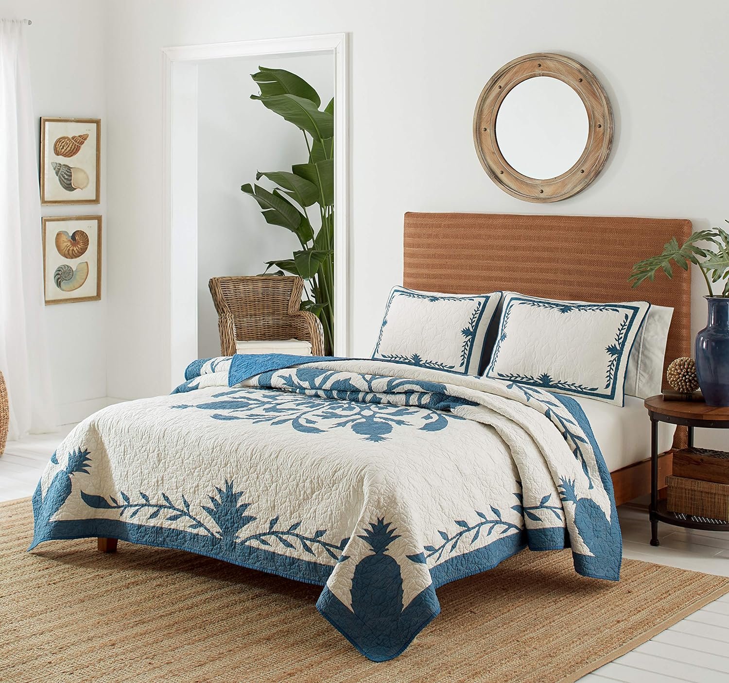 Tommy Bahama Aloha Pineapple Blue Queen Quilt - Soft Cotton Bedding for Coastal Home Decor, Oeko-Tex Certified 1 Tommy Bahama Aloha Pineapple Blue Queen Quilt Soft Cotton