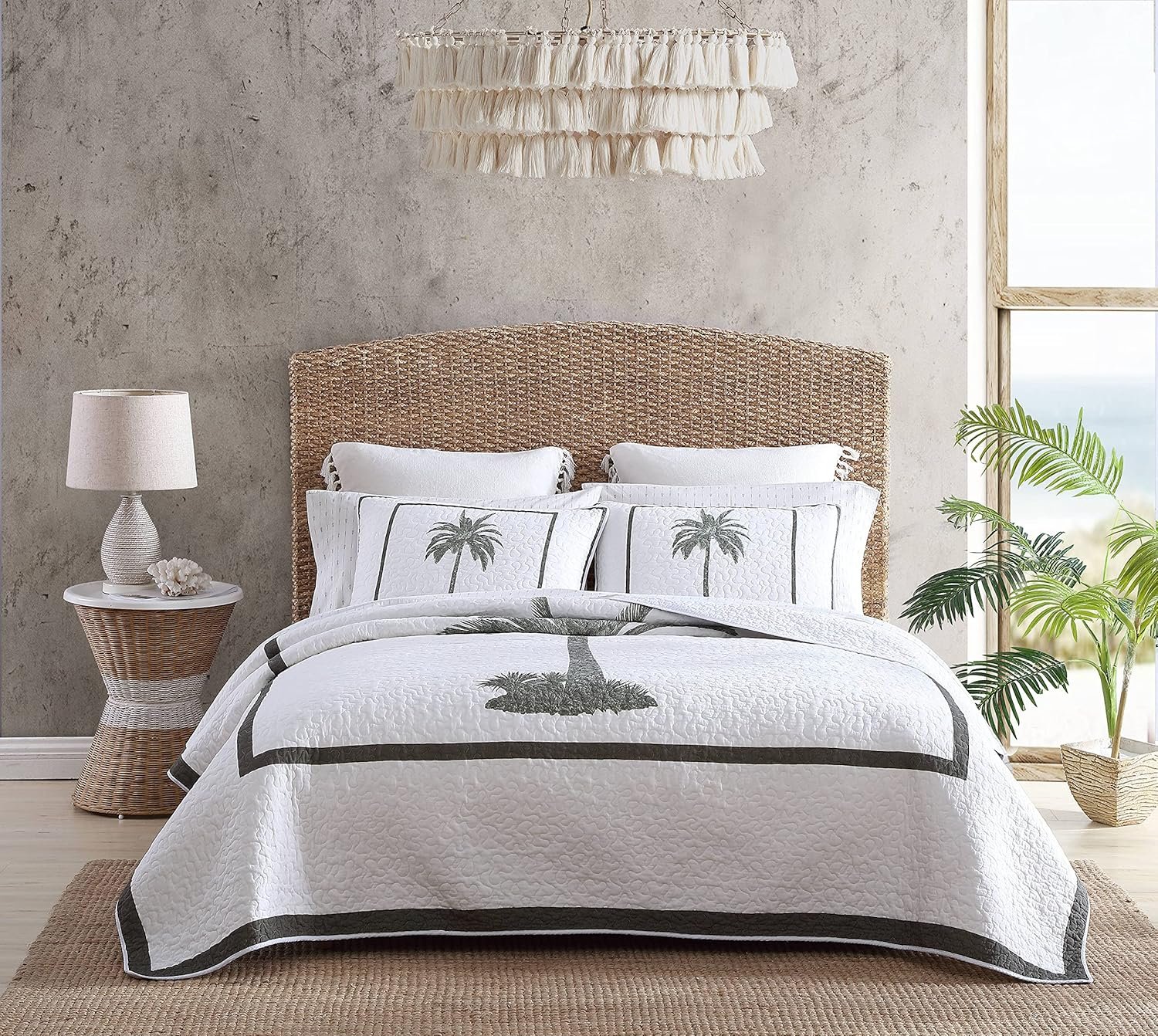 Tommy Bahama | Palm Island Collection | 100% Cotton Reversible Quilt - Soft, Breathable, Pre-Washed for Extra Softness, Queen Size, Grey 1 Tommy Bahama Palm Island Collection 100 Cotton Reversible
